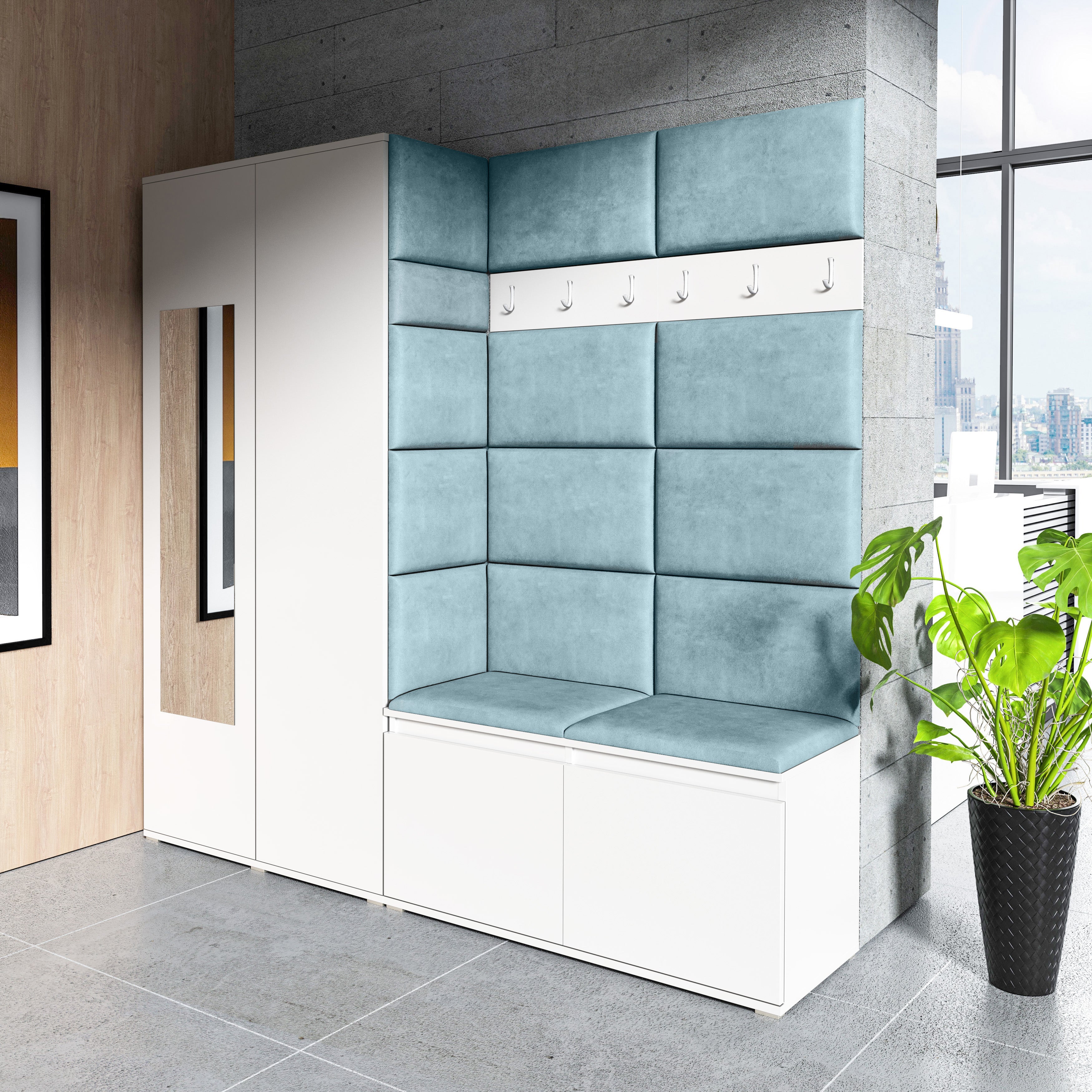 PK Emi 8 Hallway Wardrobe White - Upholstered Panels in Various Colours