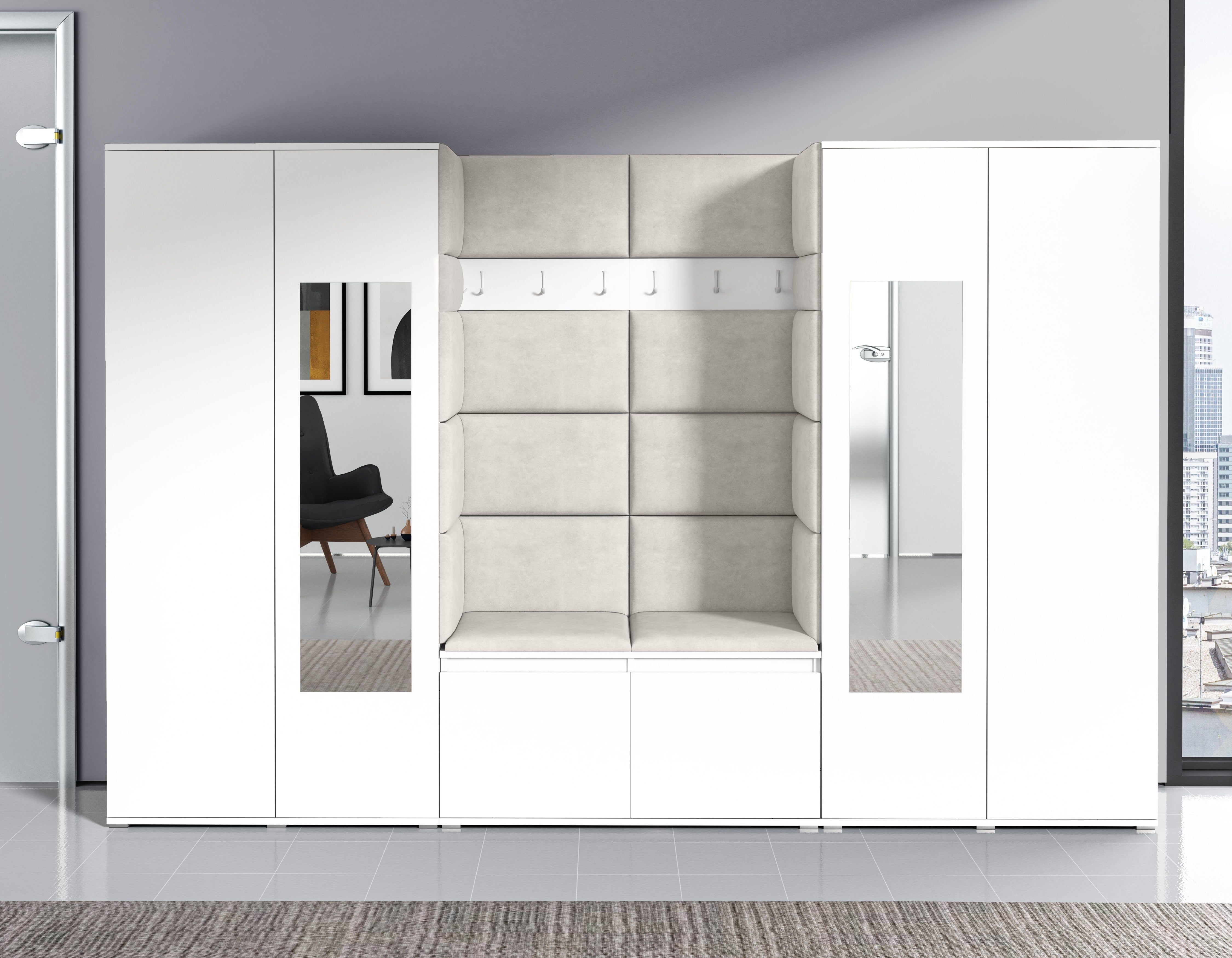 PK Emi 10 Hallway Wardrobe White- Upholstered Panels in Various Colours