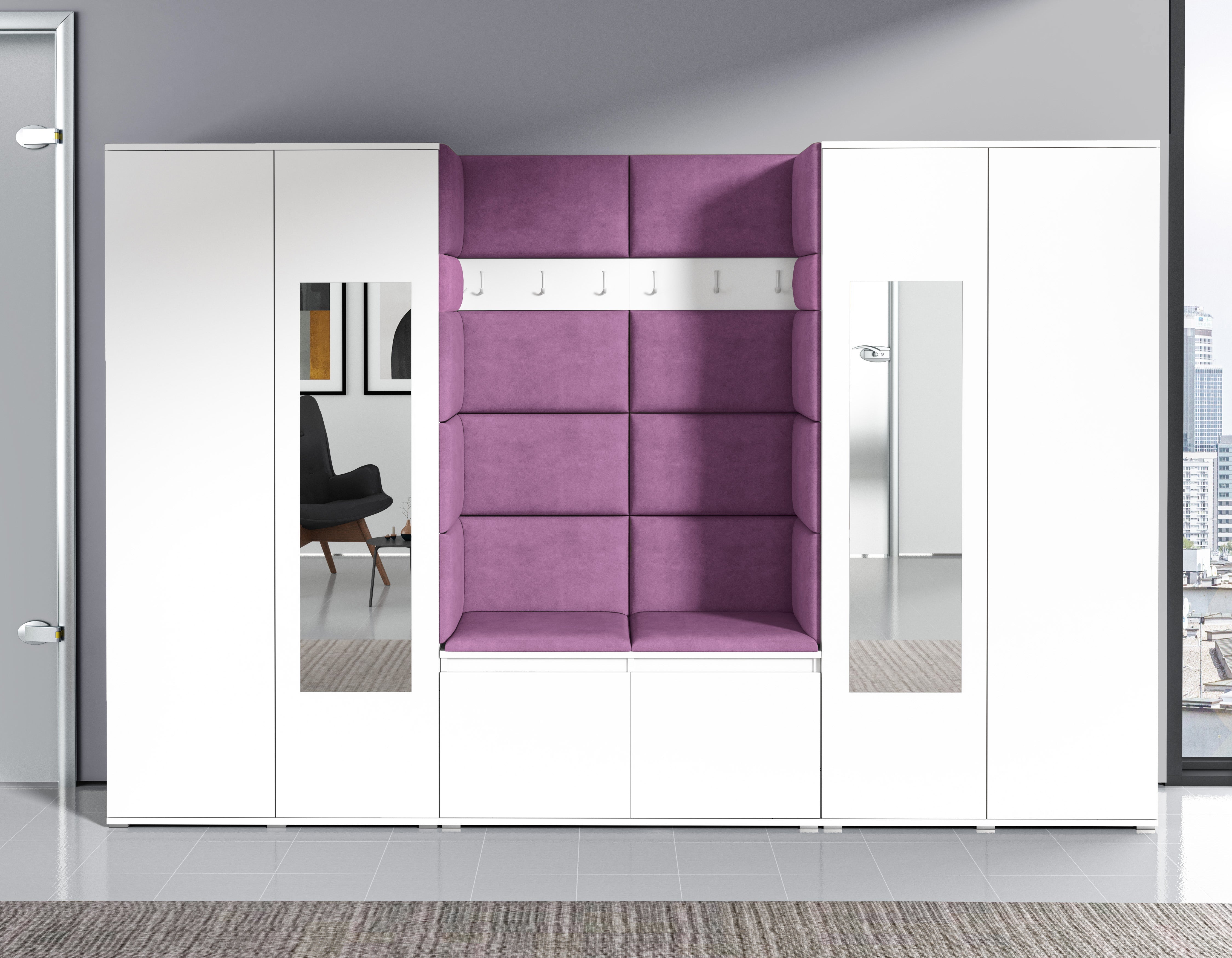 PK Emi 10 Hallway Wardrobe White- Upholstered Panels in Various Colours