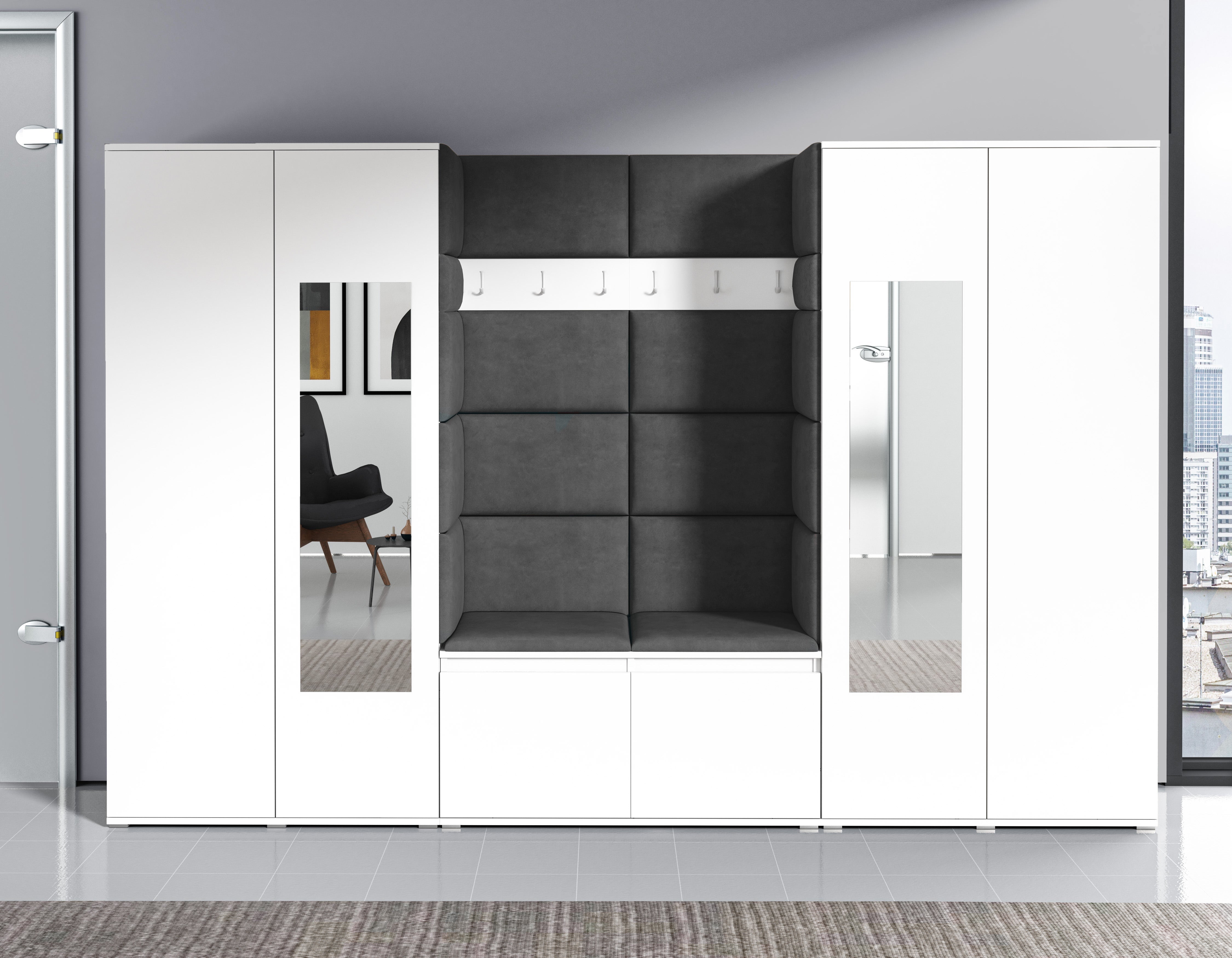 PK Emi 10 Hallway Wardrobe White- Upholstered Panels in Various Colours