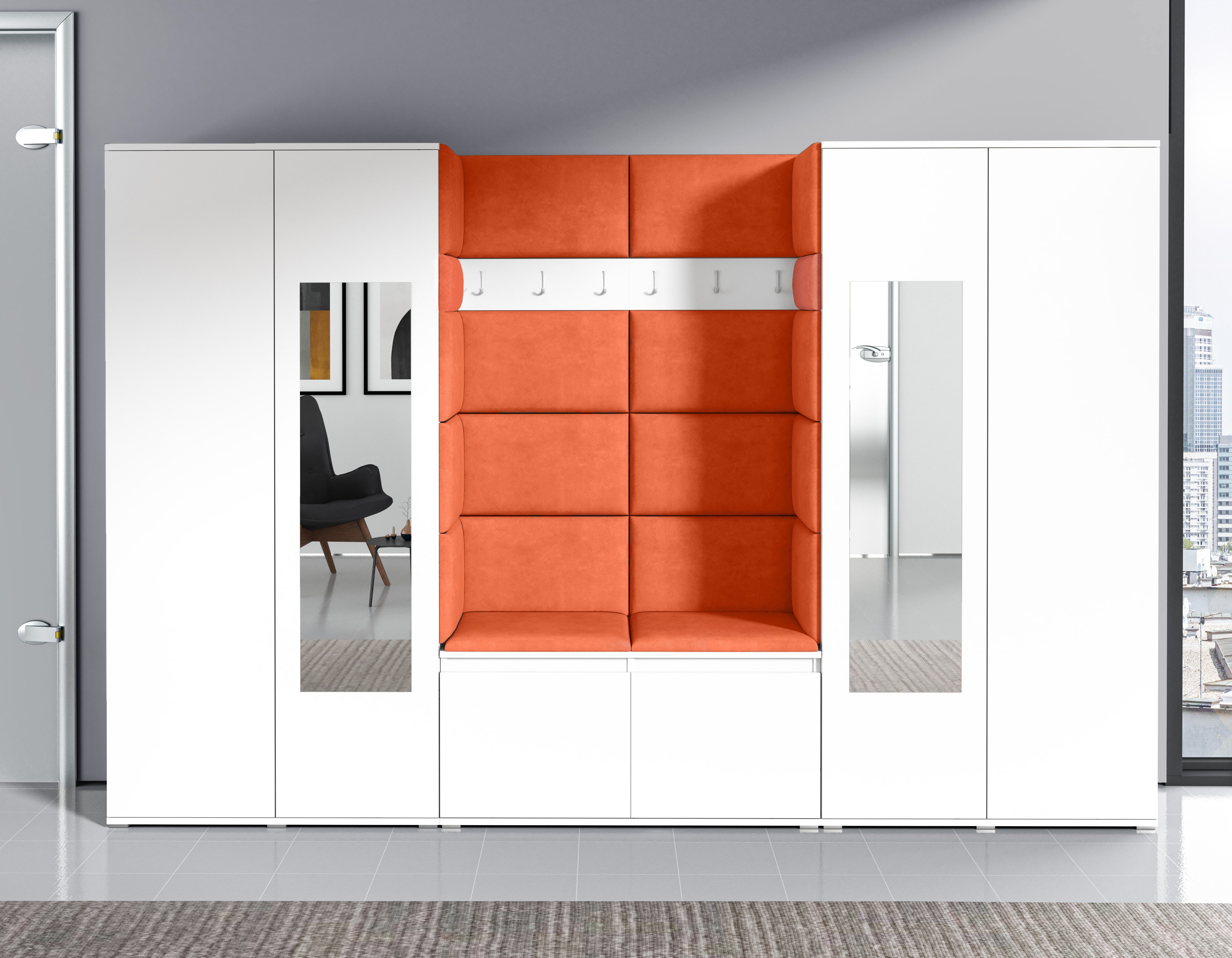 PK Emi 10 Hallway Wardrobe White- Upholstered Panels in Various Colours