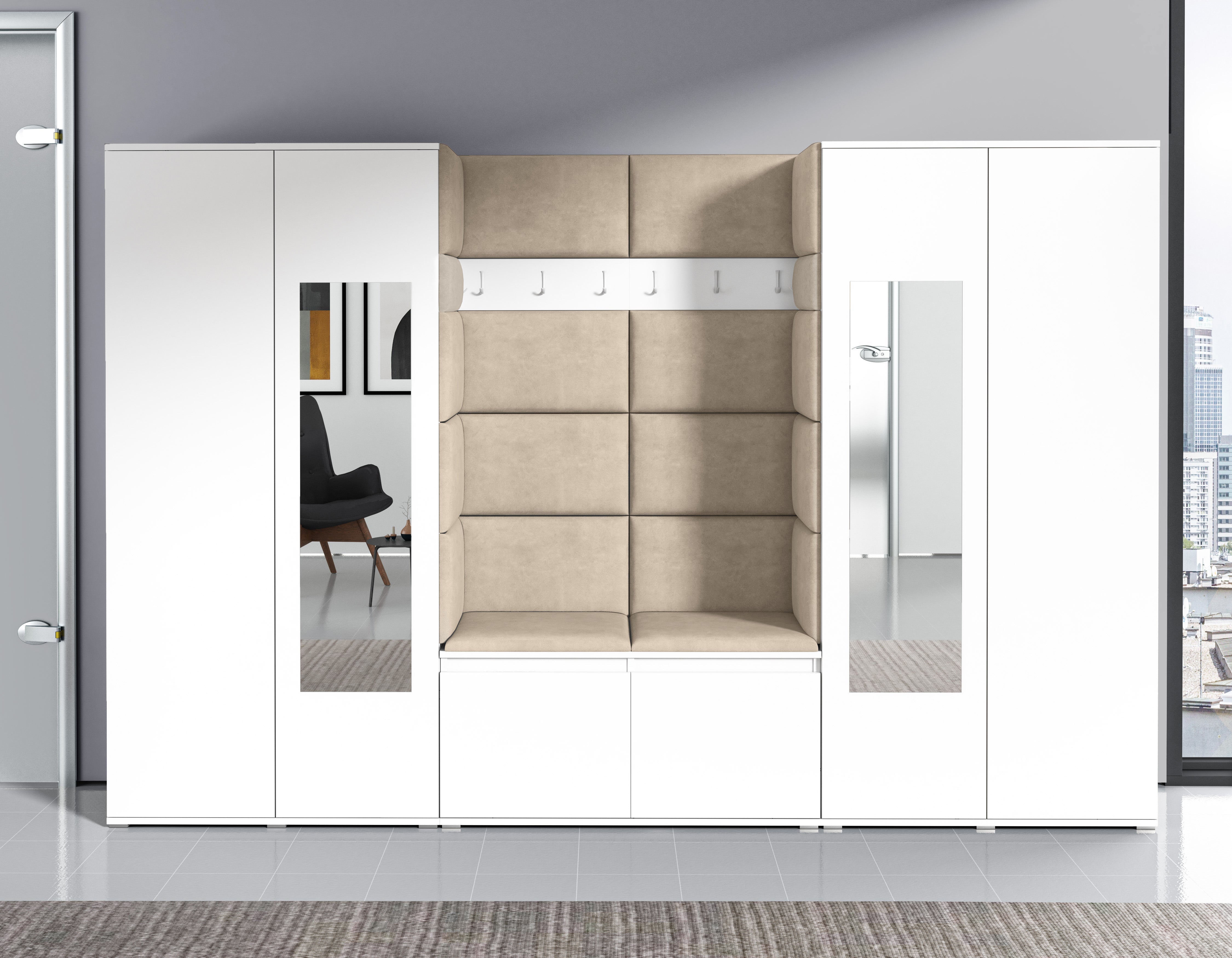 PK Emi 10 Hallway Wardrobe White- Upholstered Panels in Various Colours