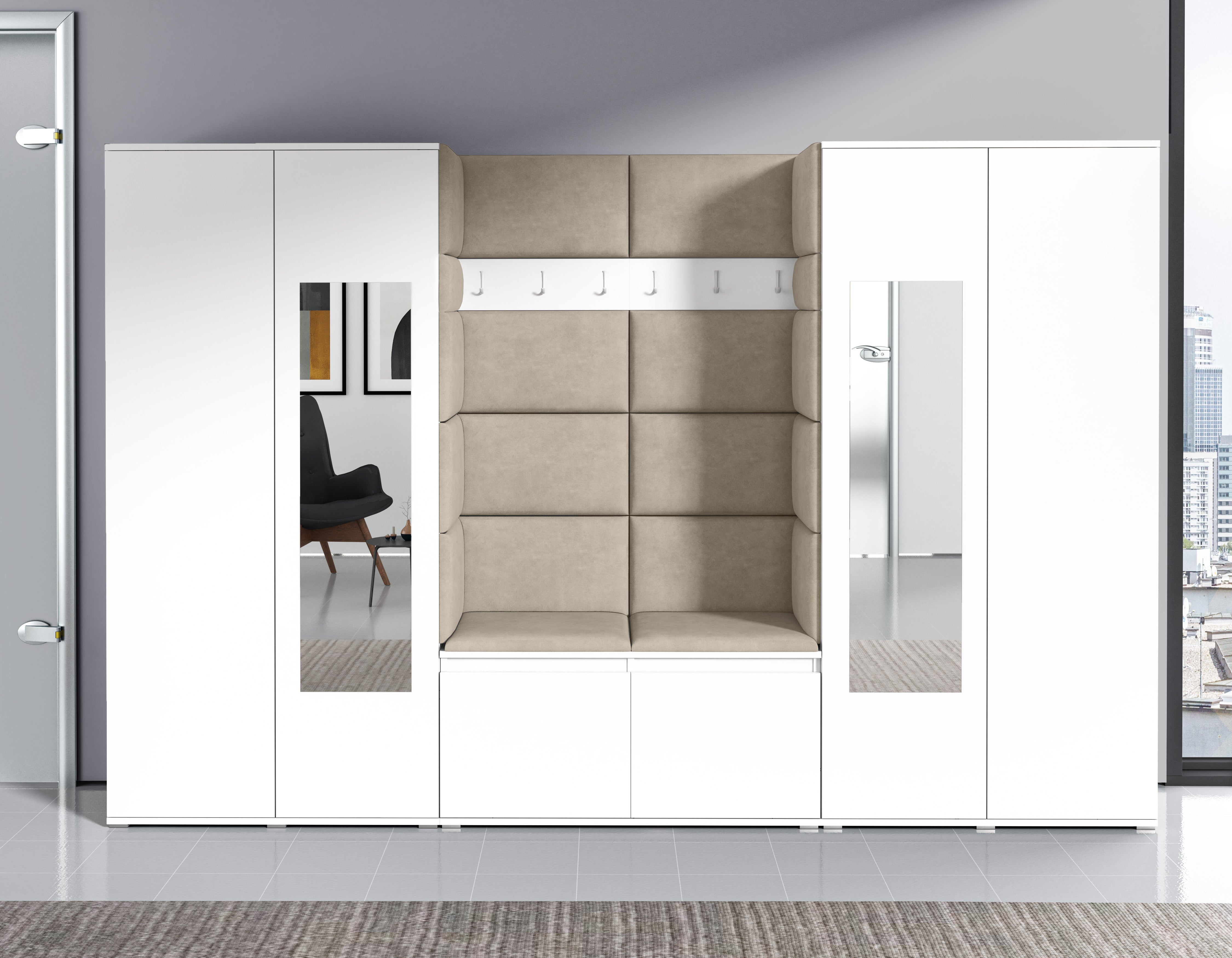 PK Emi 10 Hallway Wardrobe White- Upholstered Panels in Various Colours