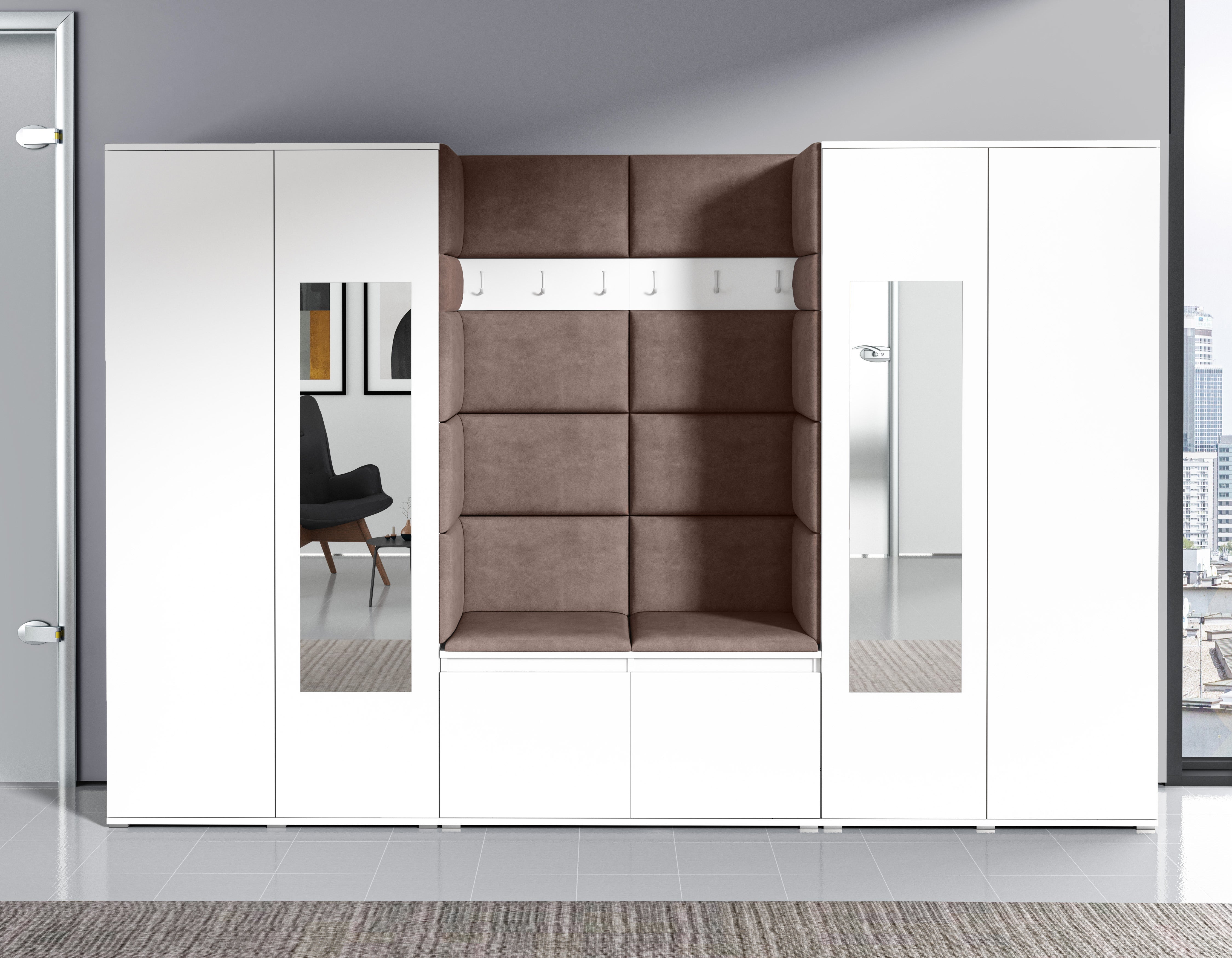 PK Emi 10 Hallway Wardrobe White- Upholstered Panels in Various Colours