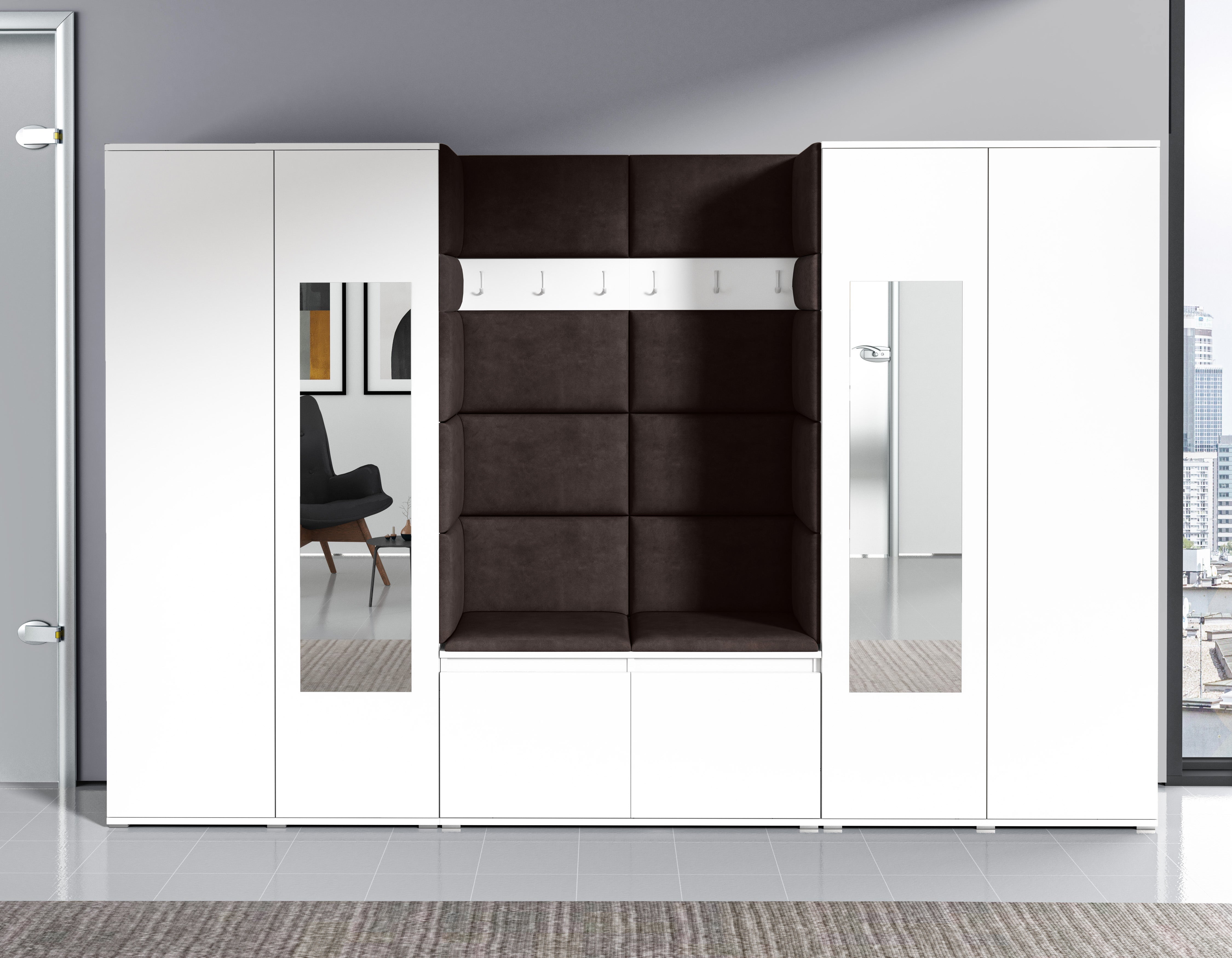 PK Emi 10 Hallway Wardrobe White- Upholstered Panels in Various Colours
