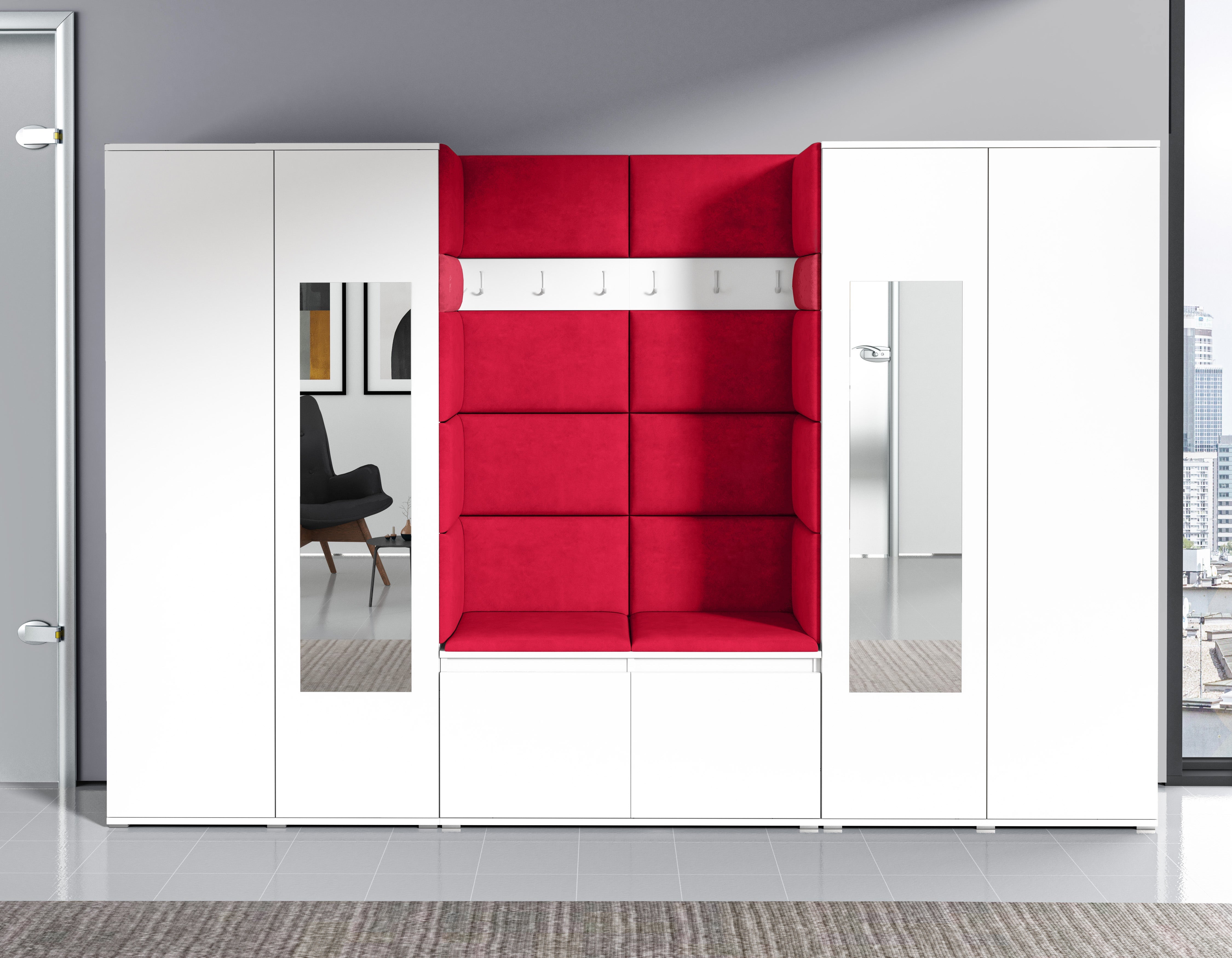 PK Emi 10 Hallway Wardrobe White- Upholstered Panels in Various Colours