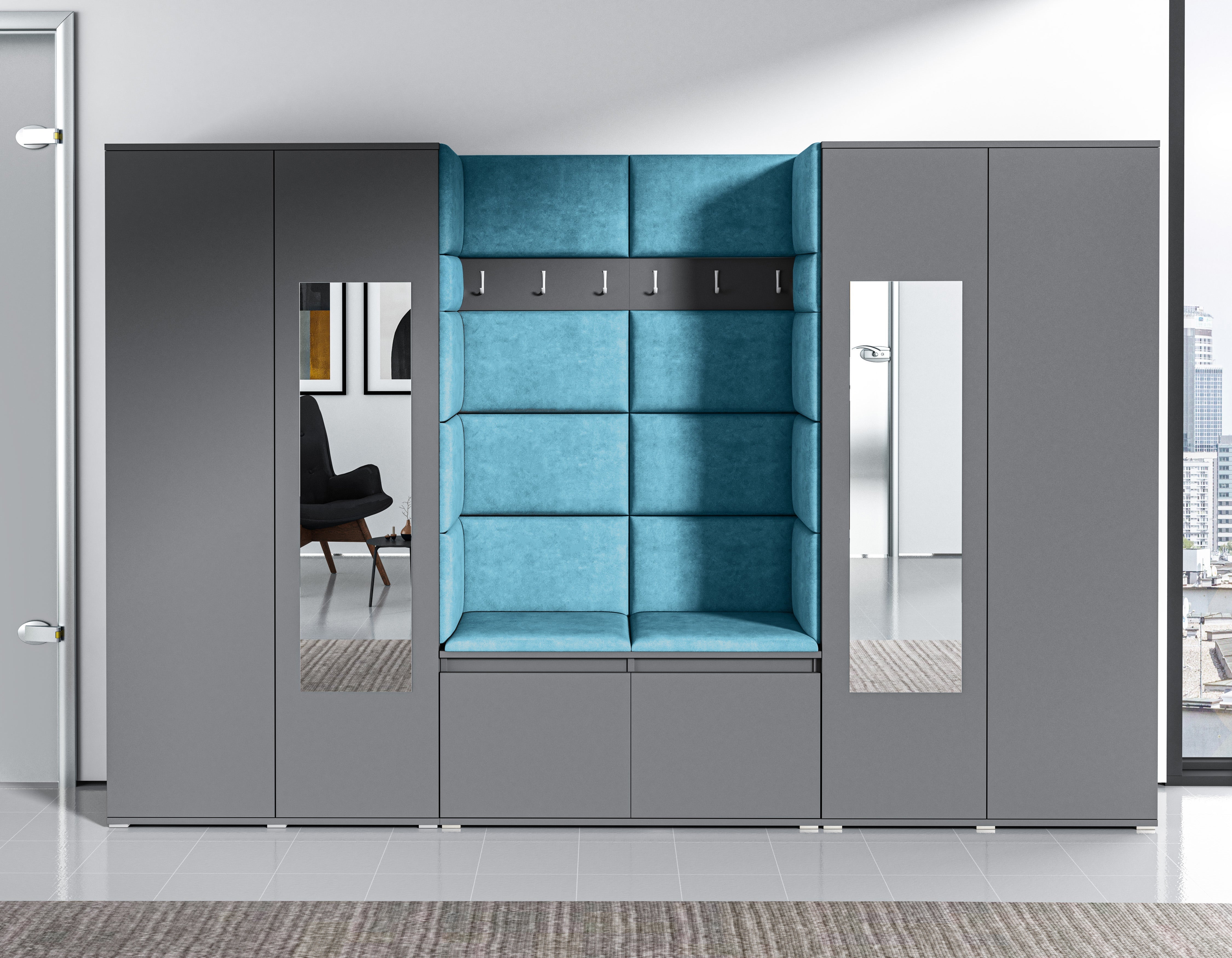 PK Emi 10 Hallway Wardrobe Graphite - Upholstered Panels in Various Colours