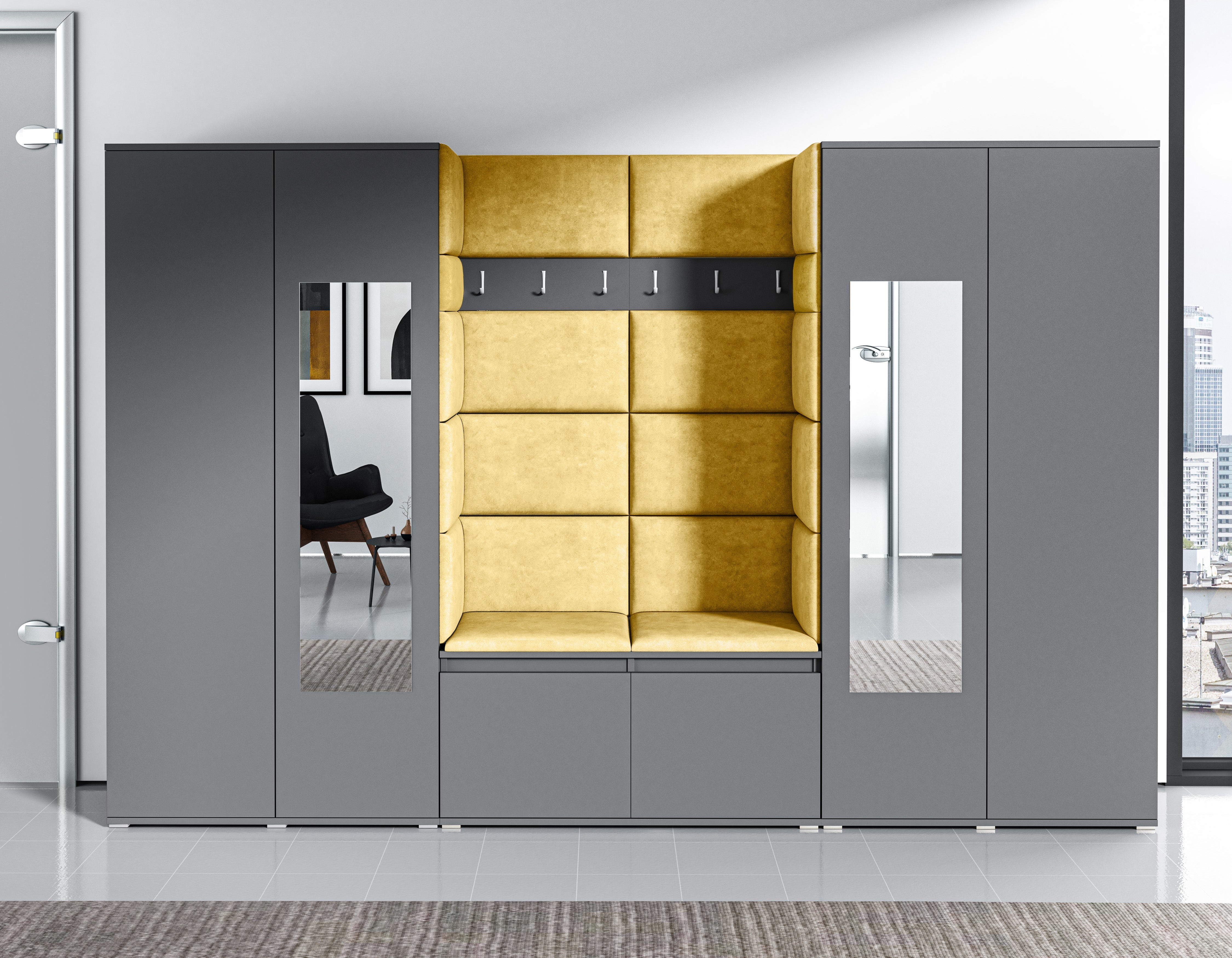 PK Emi 10 Hallway Wardrobe Graphite - Upholstered Panels in Various Colours