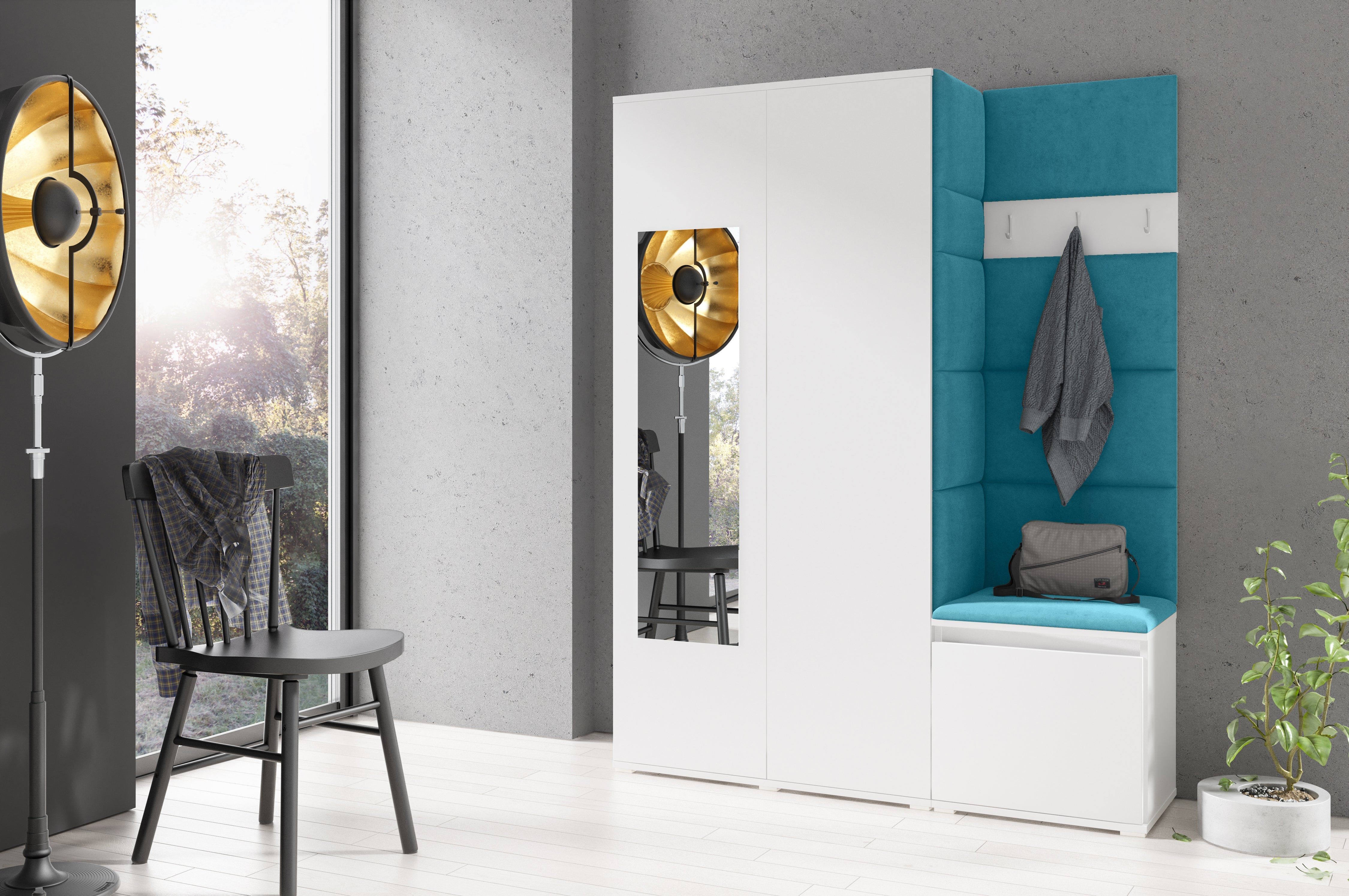 PK Emi 11 Hallway Wardrobe White - Upholstered Panels in Various Colours