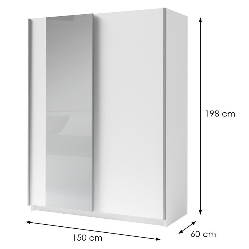 MO Gozo III White 180 cm Wardrobe with Mirror