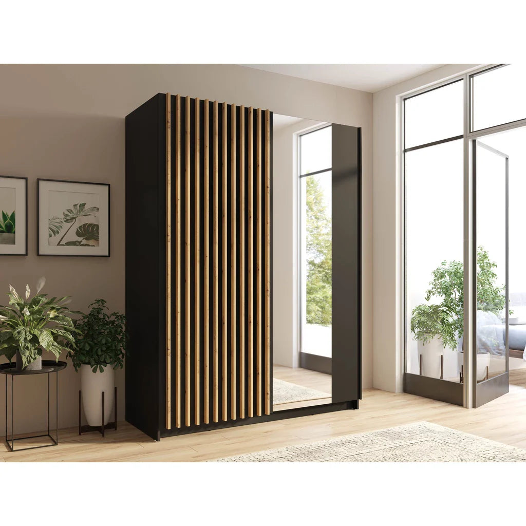 MO Dalia Black Wardrobe with Mirror – 150.5 cm