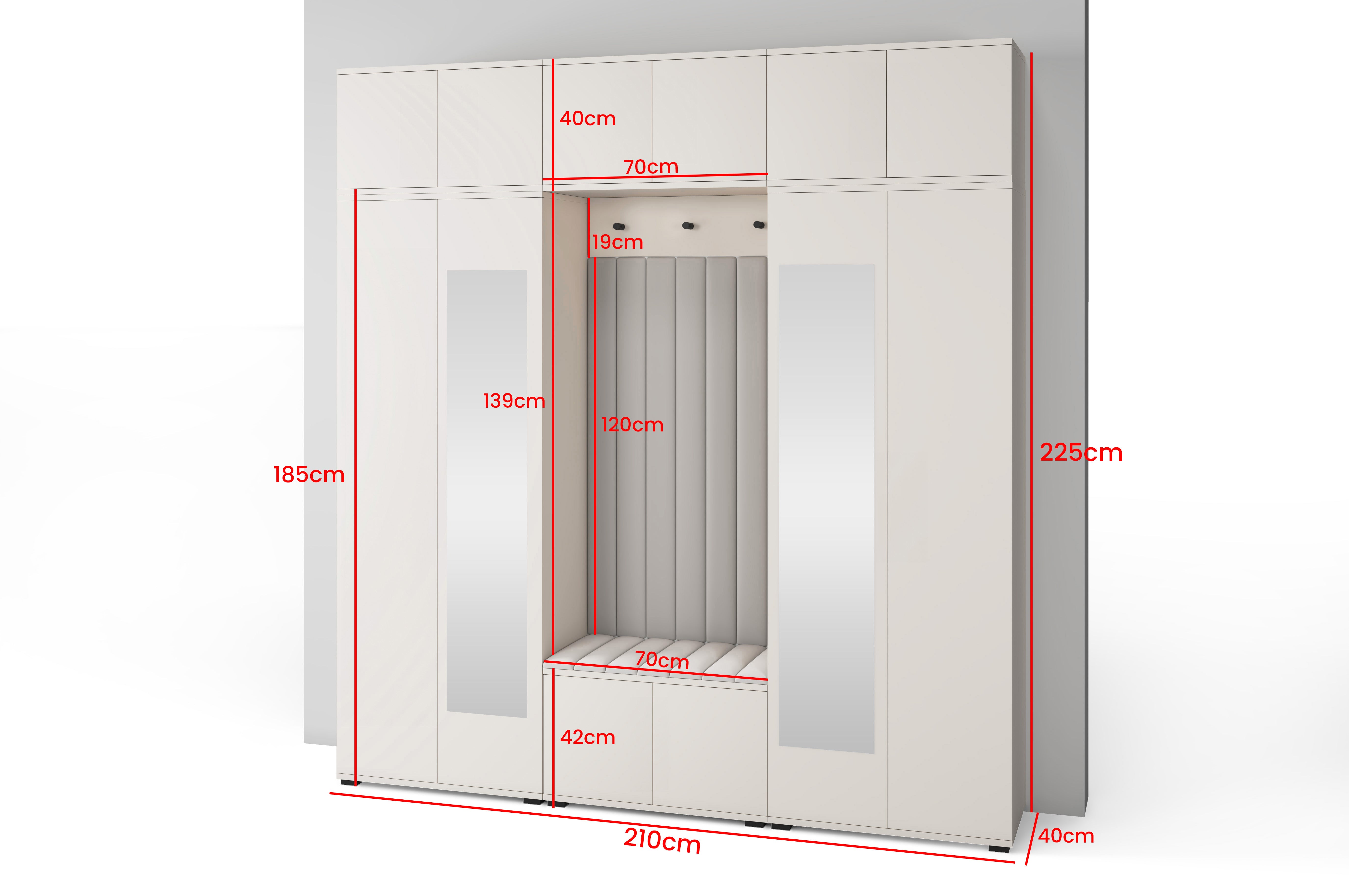 PK Bianco 12 Hallway Wardrobe Set - Upholstered Panels in Various Colours