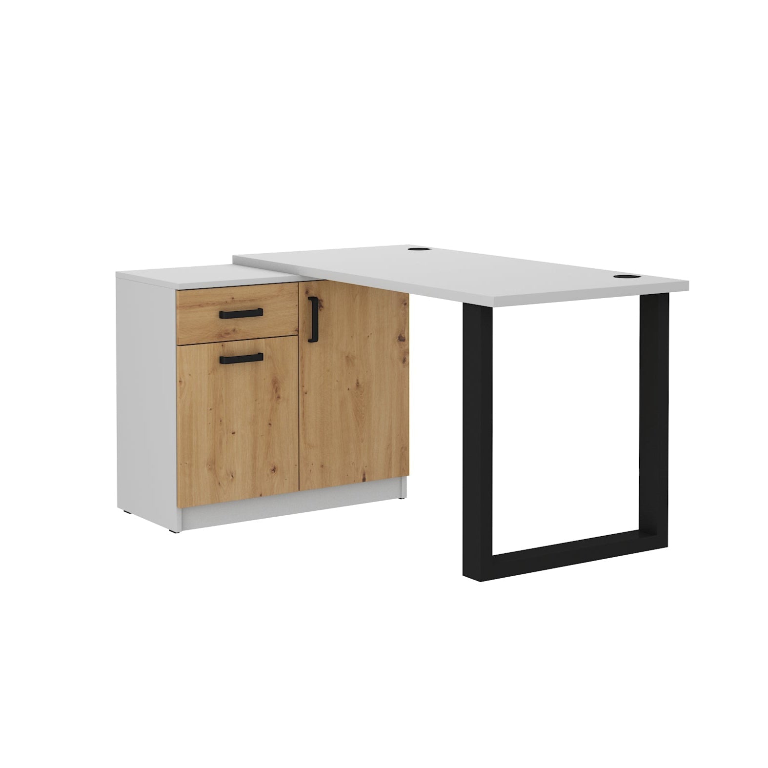LE Malta 130 Desk + Cabinet in Artisan Oak & Light Grey