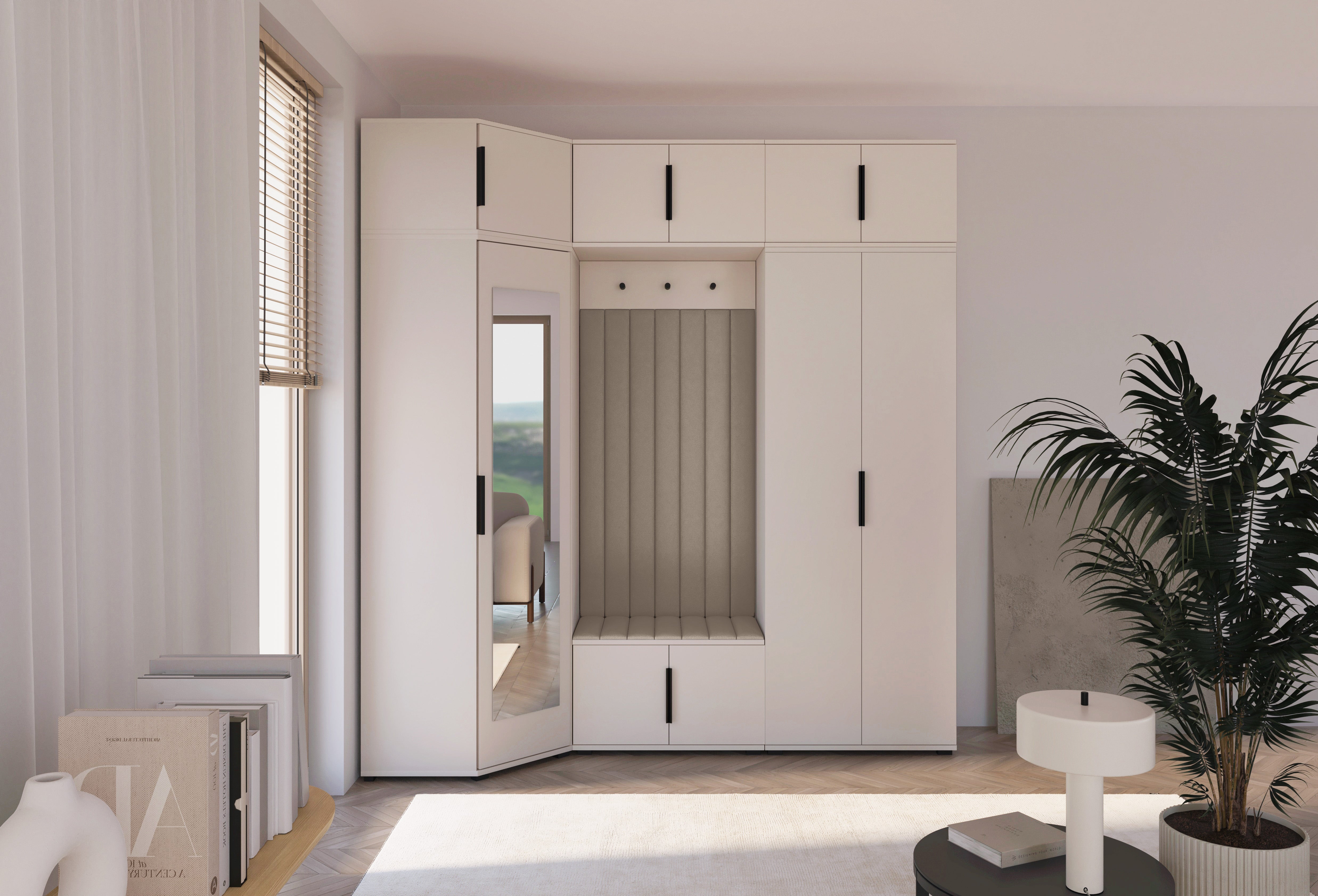 PK Bianco 24 Hallway Wardrobe Set - Upholstered Panels in Various Colours