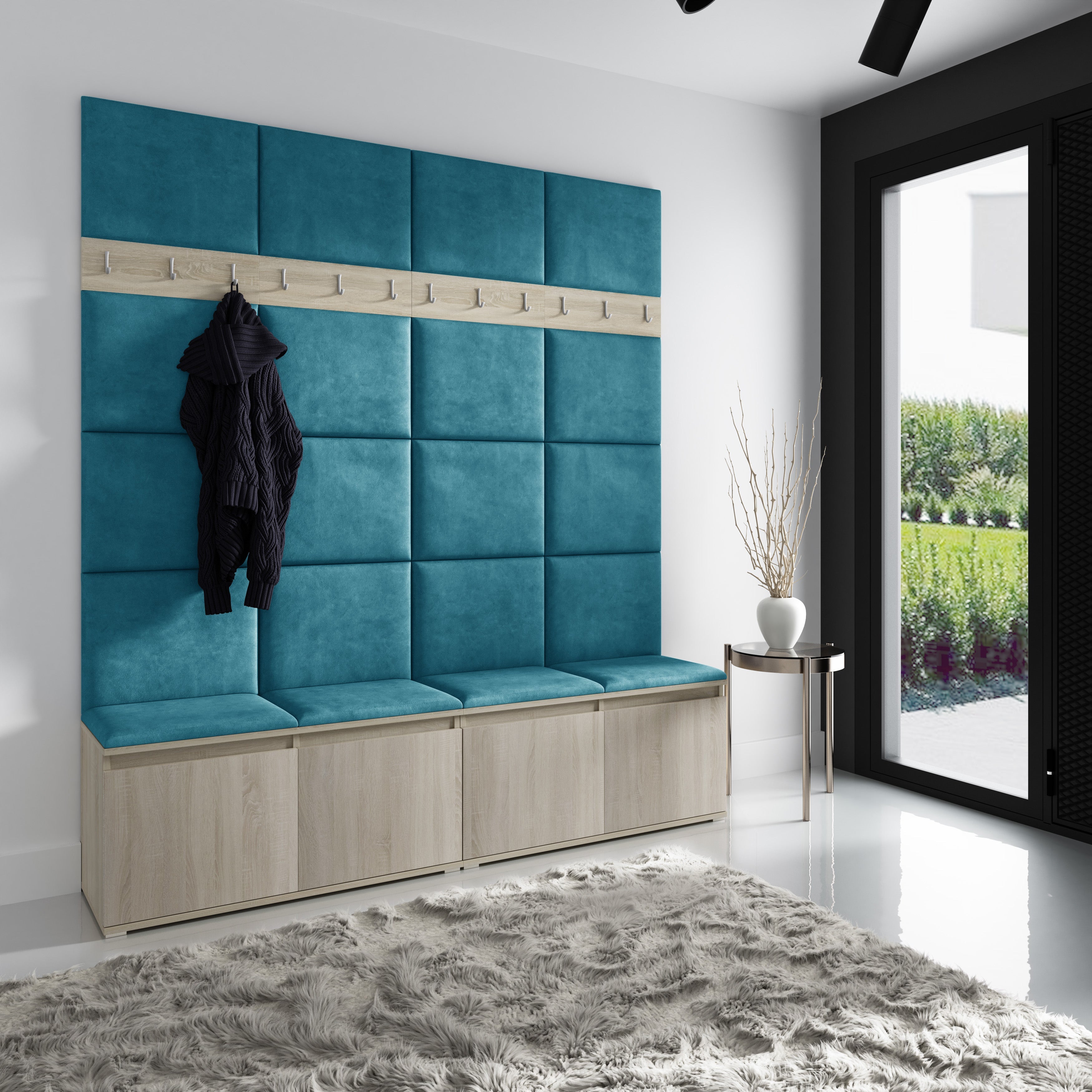 PK Emi 4 Hallway Wardrobe Sonoma - Upholstered Panels in Various Colours