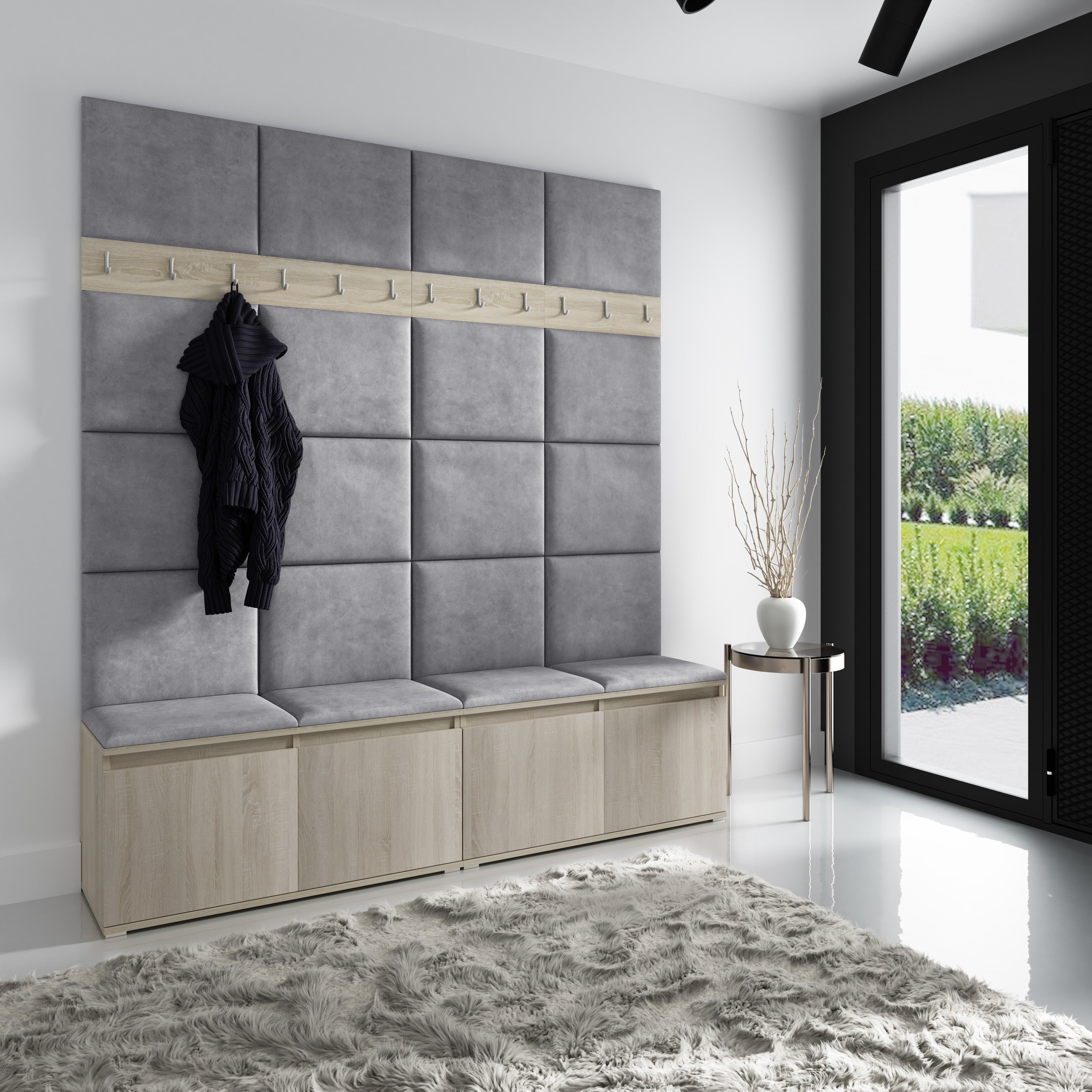 PK Emi 4 Hallway Wardrobe Sonoma - Upholstered Panels in Various Colours