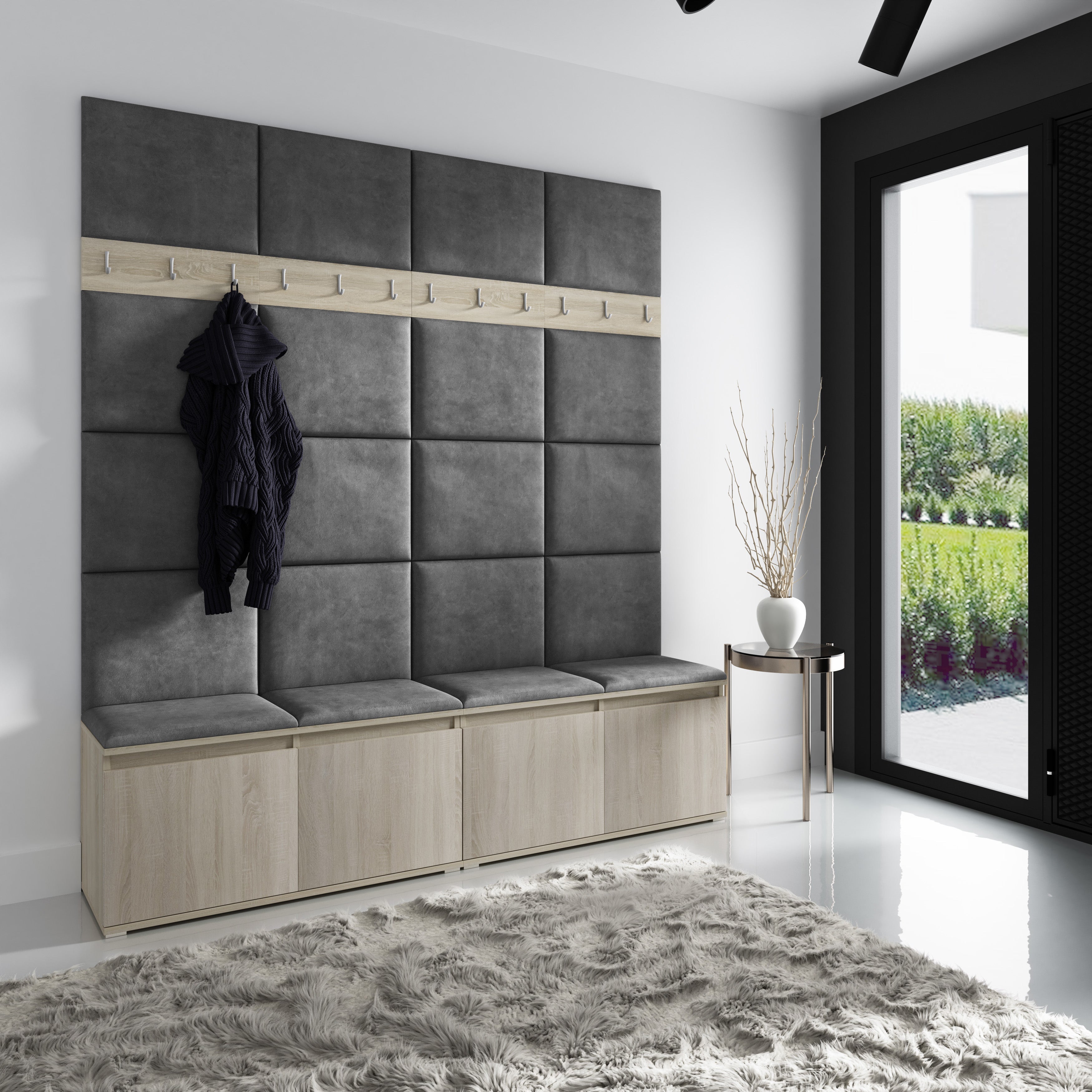 PK Emi 4 Hallway Wardrobe Sonoma - Upholstered Panels in Various Colours