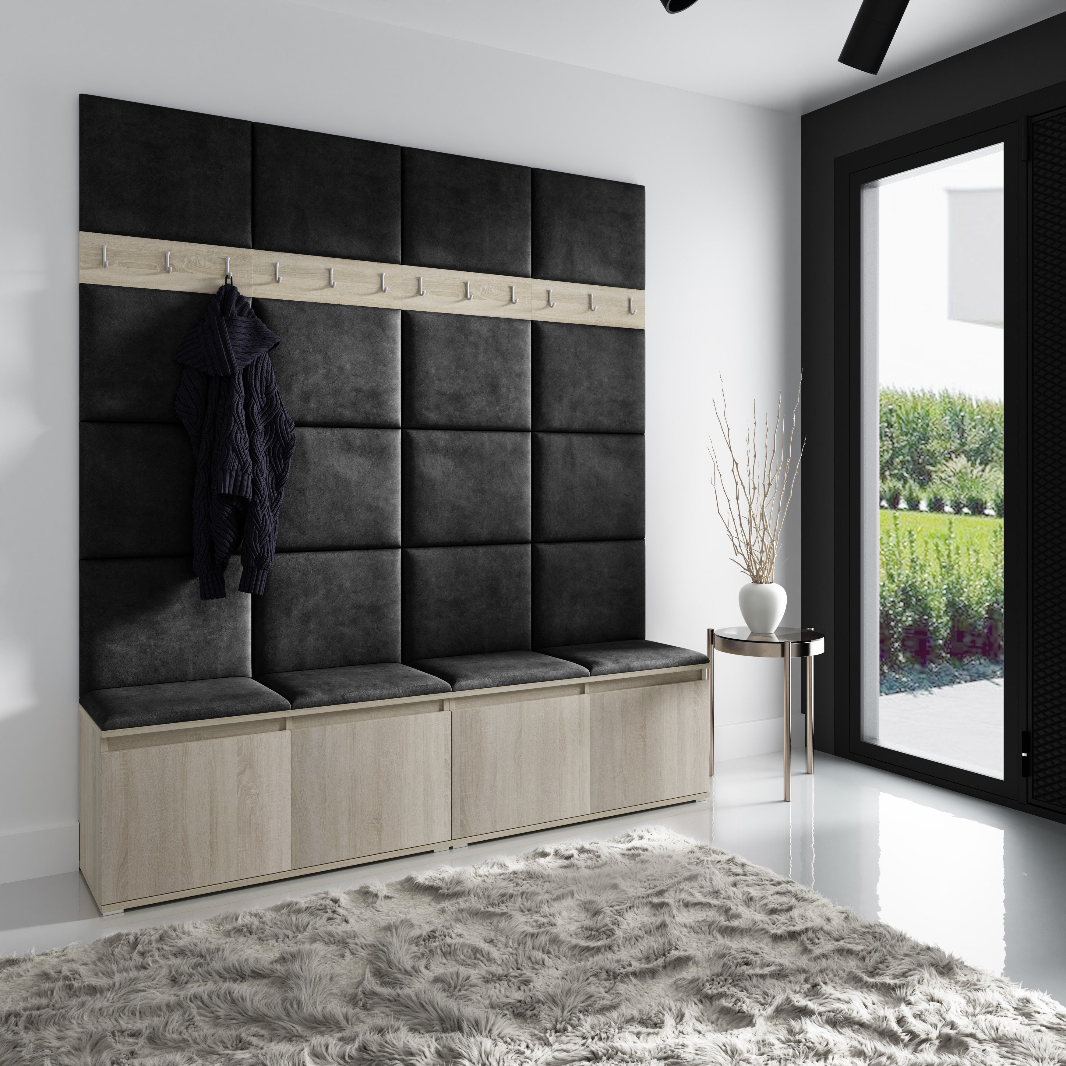 PK Emi 4 Hallway Wardrobe Sonoma - Upholstered Panels in Various Colours