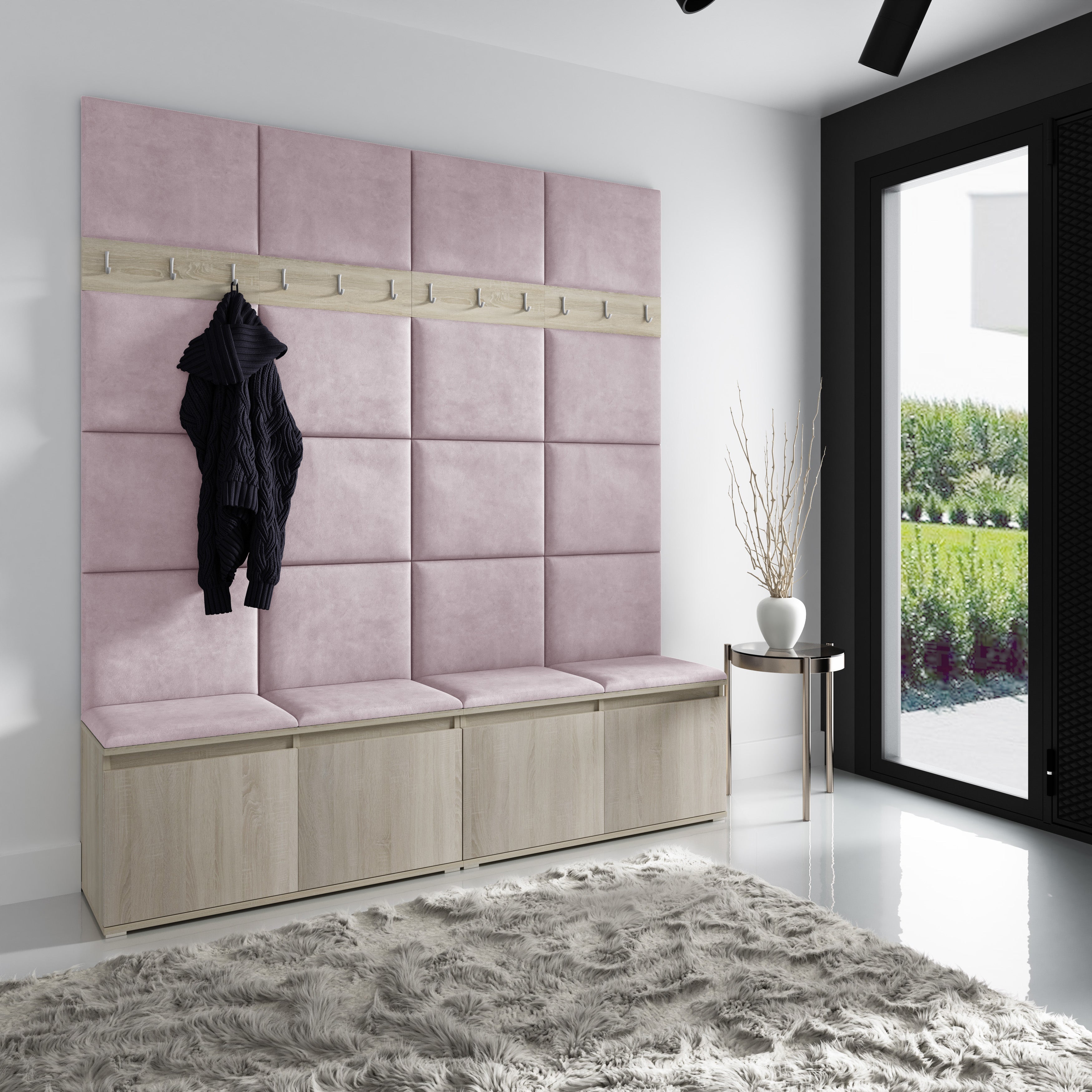 PK Emi 4 Hallway Wardrobe Sonoma - Upholstered Panels in Various Colours