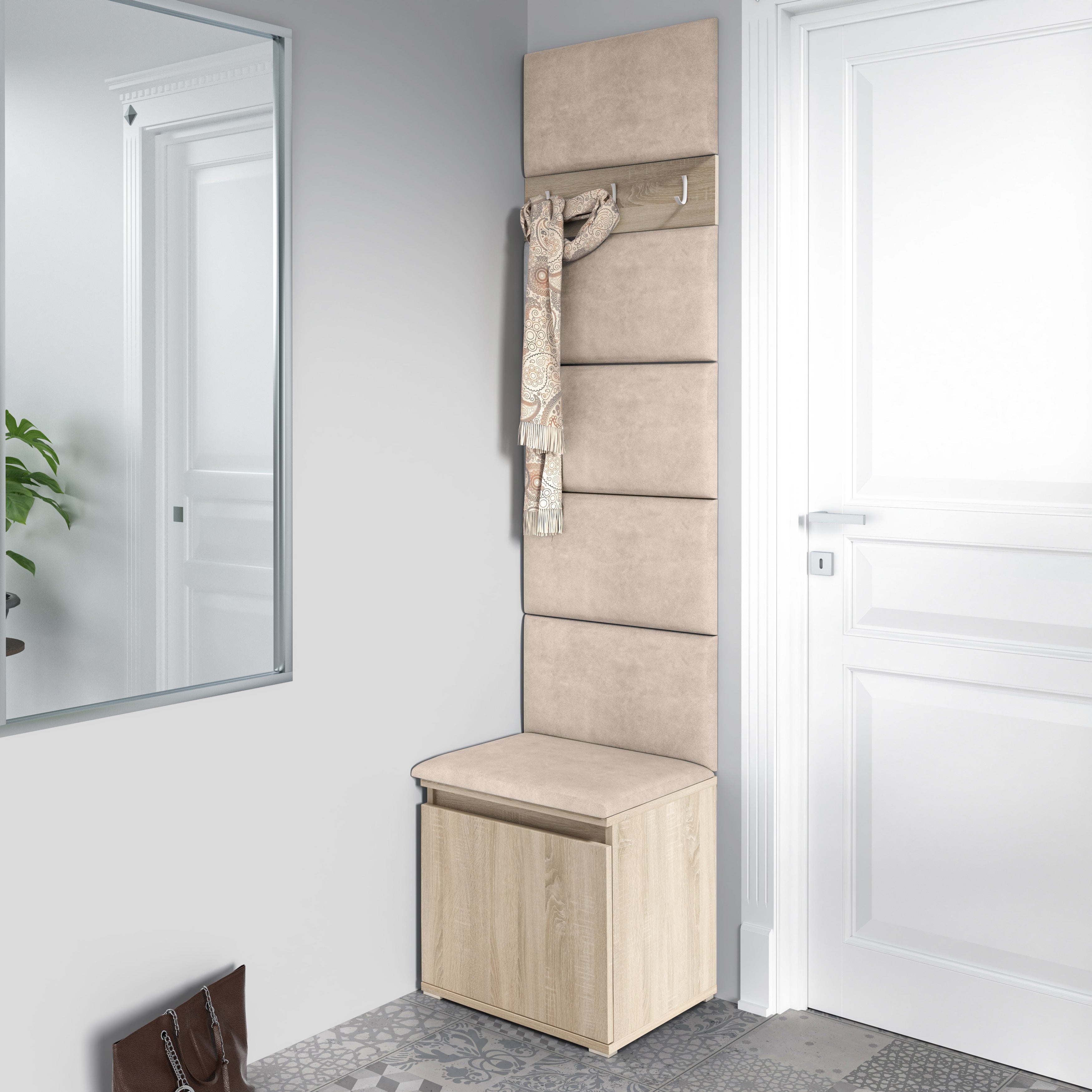 PK Emi 7 Hallway Wardrobe Sonoma - Upholstered Panels in Various Colours