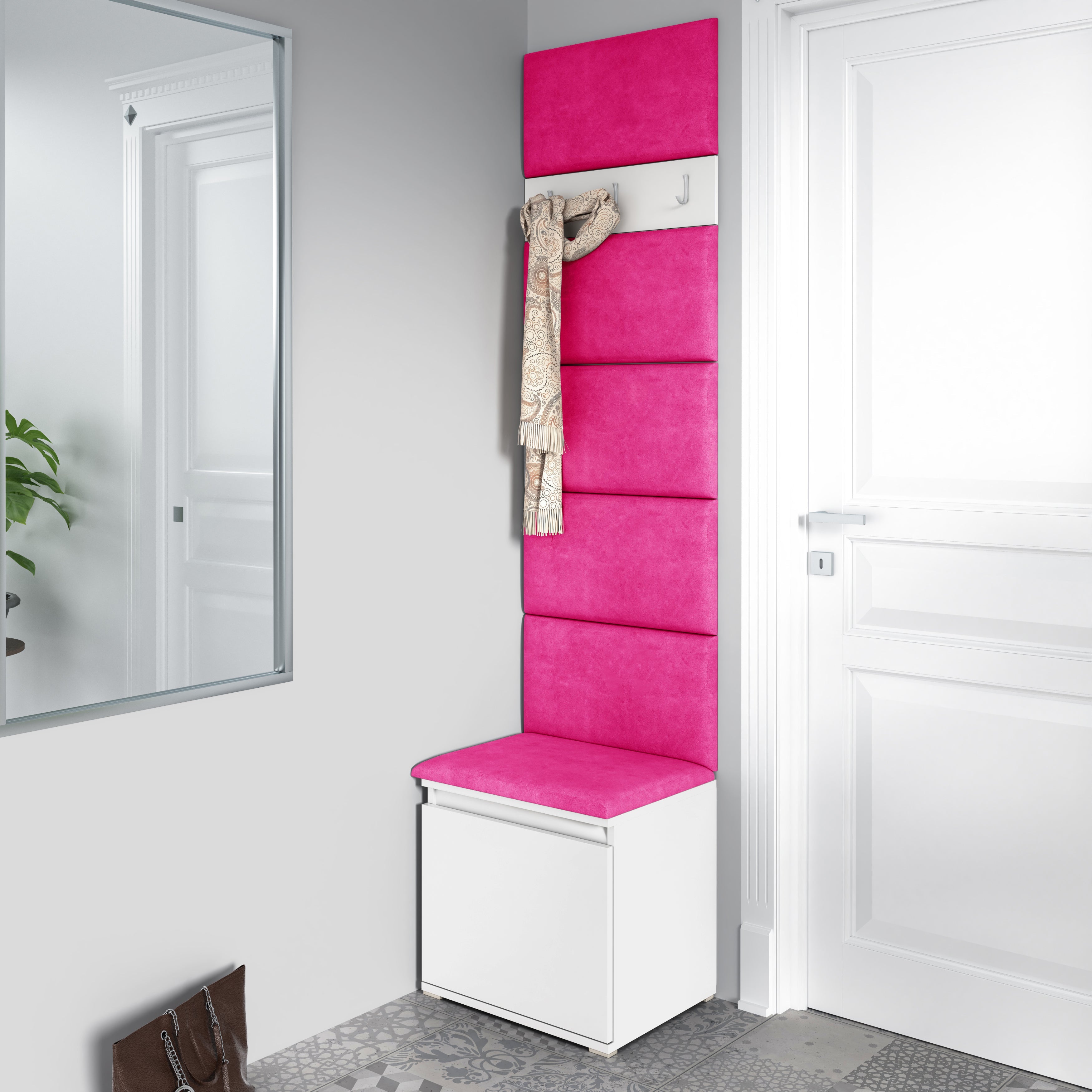 PK Emi 7 Hallway Wardrobe White - Upholstered Panels in Various Colours