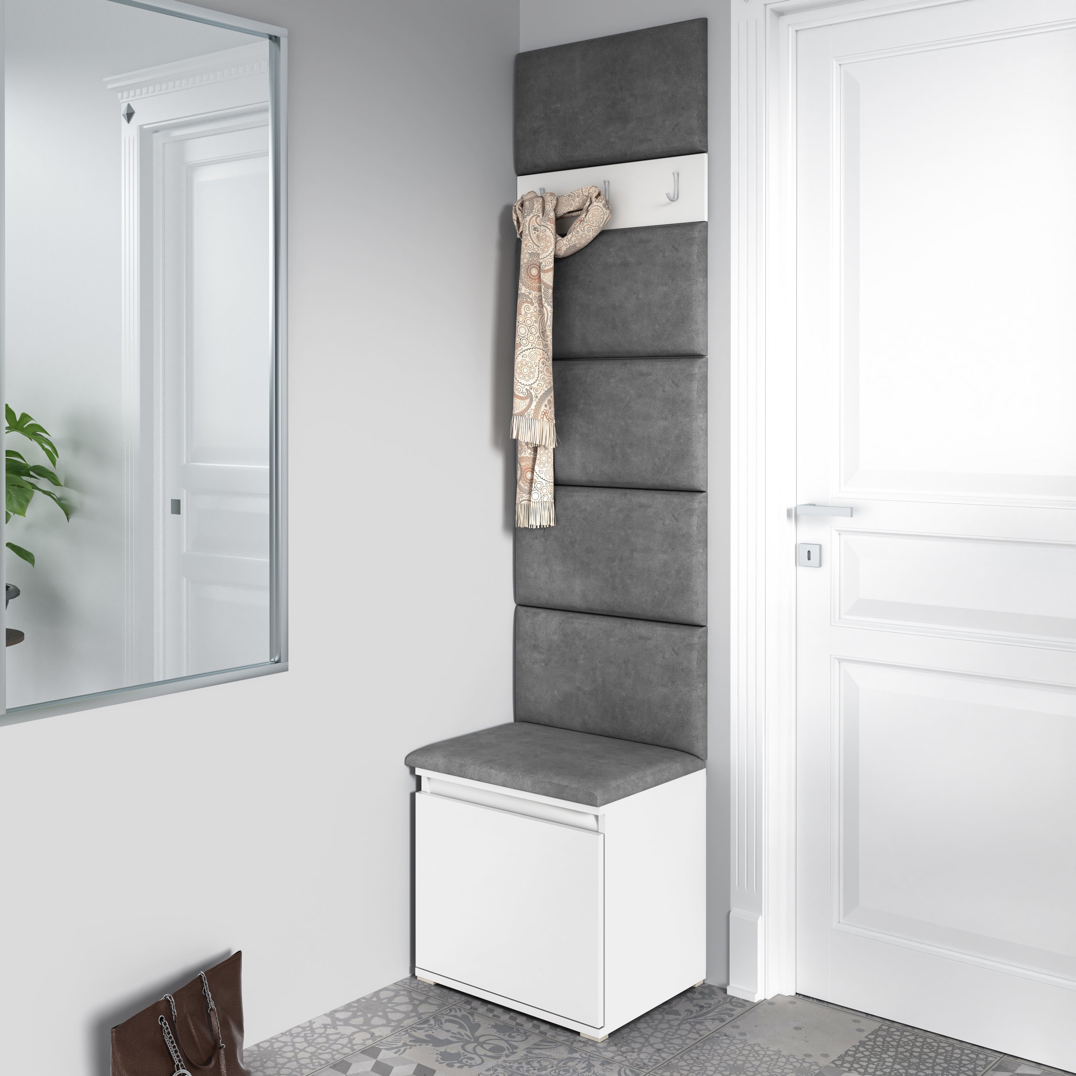 PK Emi 7 Hallway Wardrobe White - Upholstered Panels in Various Colours