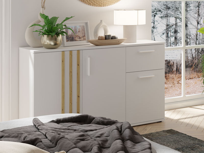 MO Toll 3-Door Sideboard with 1 Drawer – White / Artisan Oak