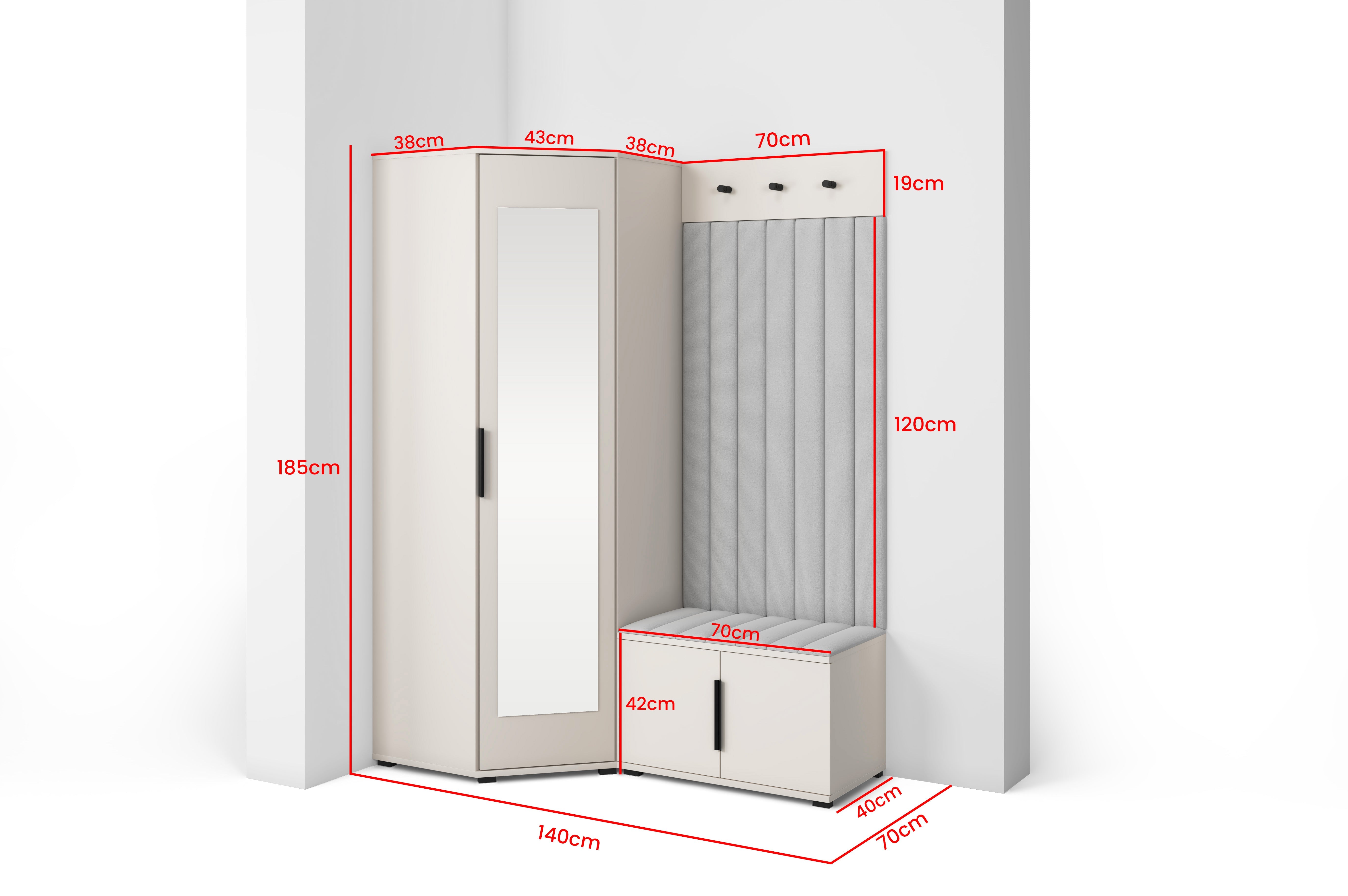 PK Bianco 21 Hallway Wardrobe Set - Upholstered Panels in Various Colours