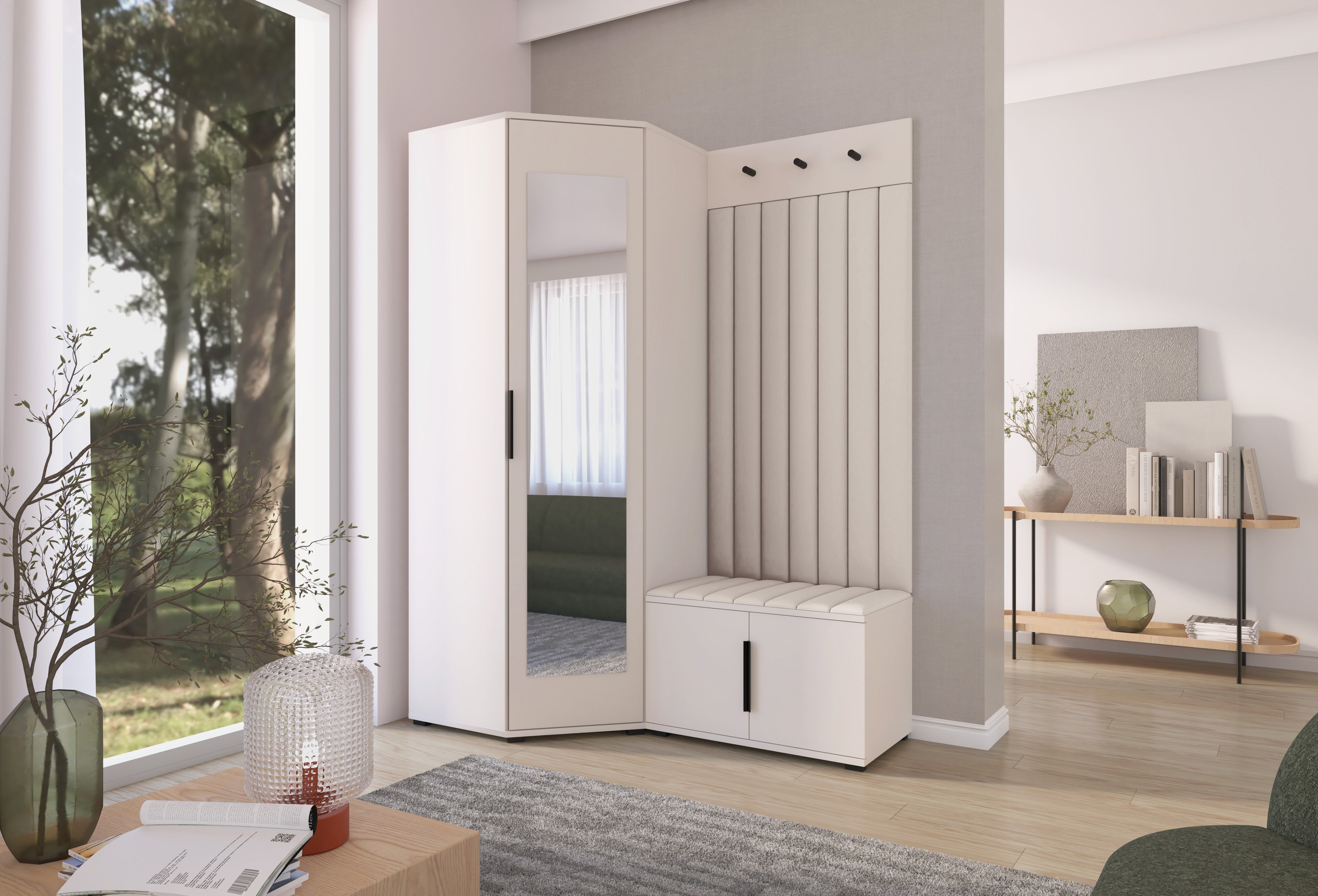 PK Bianco 21 Hallway Wardrobe Set - Upholstered Panels in Various Colours