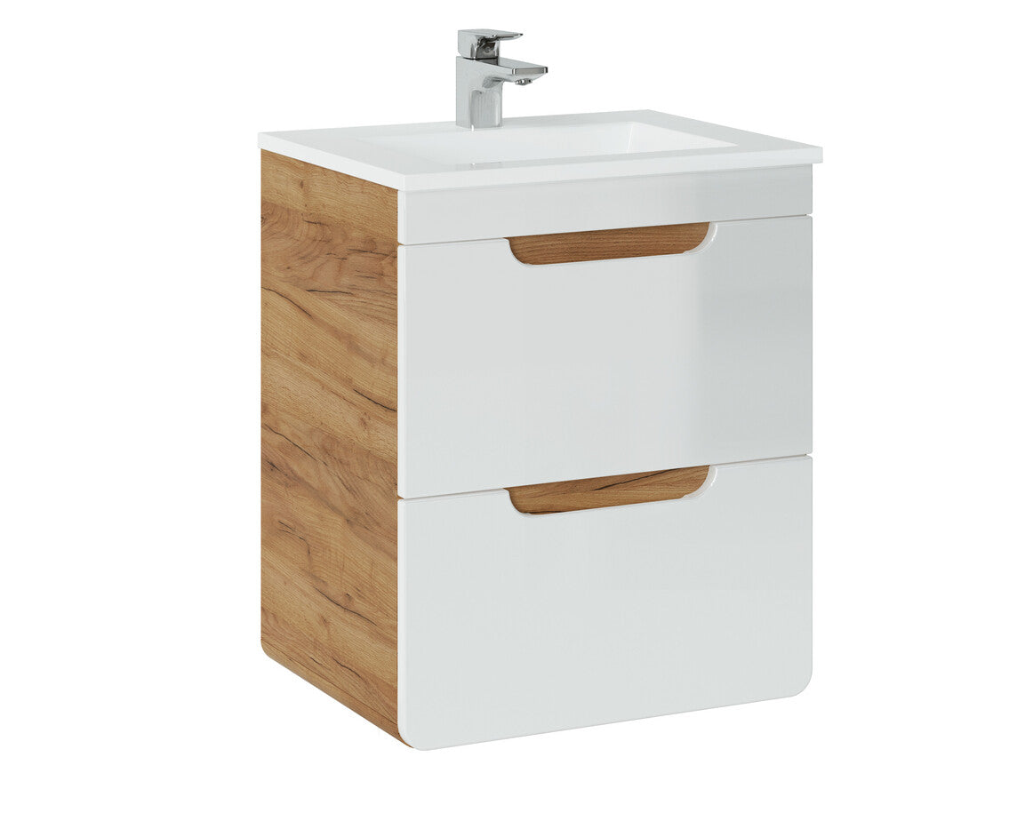 Waschtischunterschrank Aruba – Craft Oak / Weiß Hochglanz | 40 & 50 cm | Build Your Bathroom