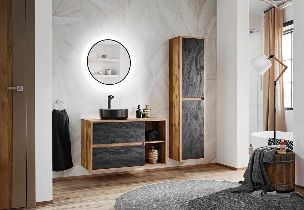 Luna 60 – Round LED Bathroom Mirror with Black Aluminium Frame, 60 cm