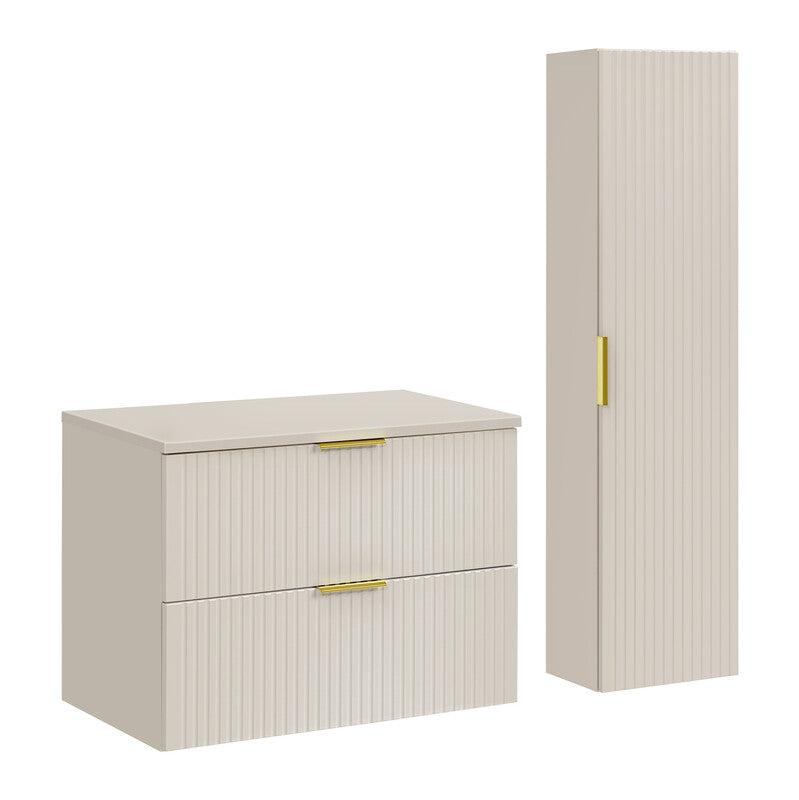 Adel Cashmere Goldgriff Badezimmer mit Hochschrank 80 cm SET-ADC B
