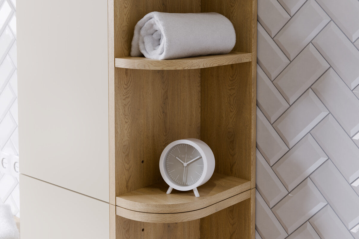 Aster White Wall-Hung Cabinet 1 Door + Cremona UN Corner Shelf – White Matt / Oak, 45 cm Set