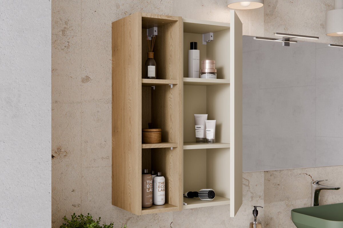 Aster Hängeschrank 1 Tür + Cremona UN Offenes Regal – Weiß Matt / Eiche, 50 cm Set