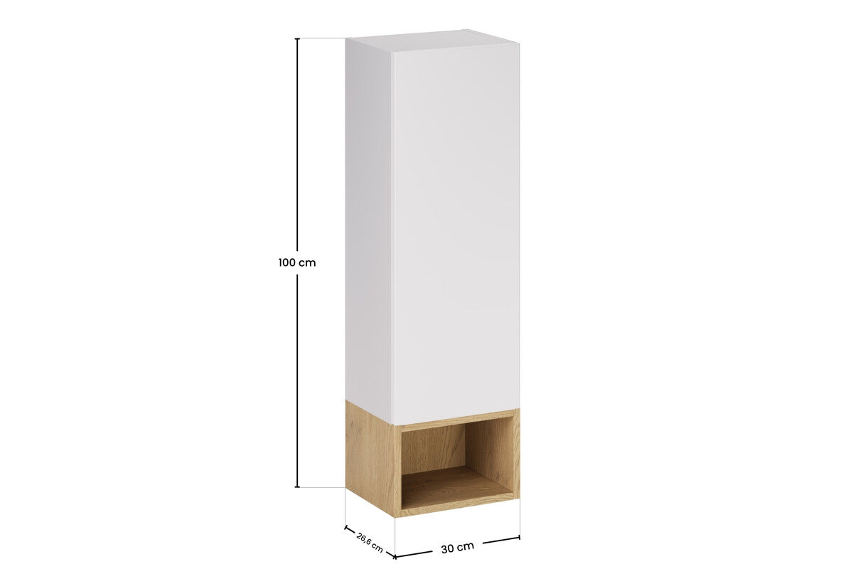 Hängeschrank Aster Weiß 1 Tür + Regal Cremona UN Offen – Weiß Matt / Eiche, 30 cm Set