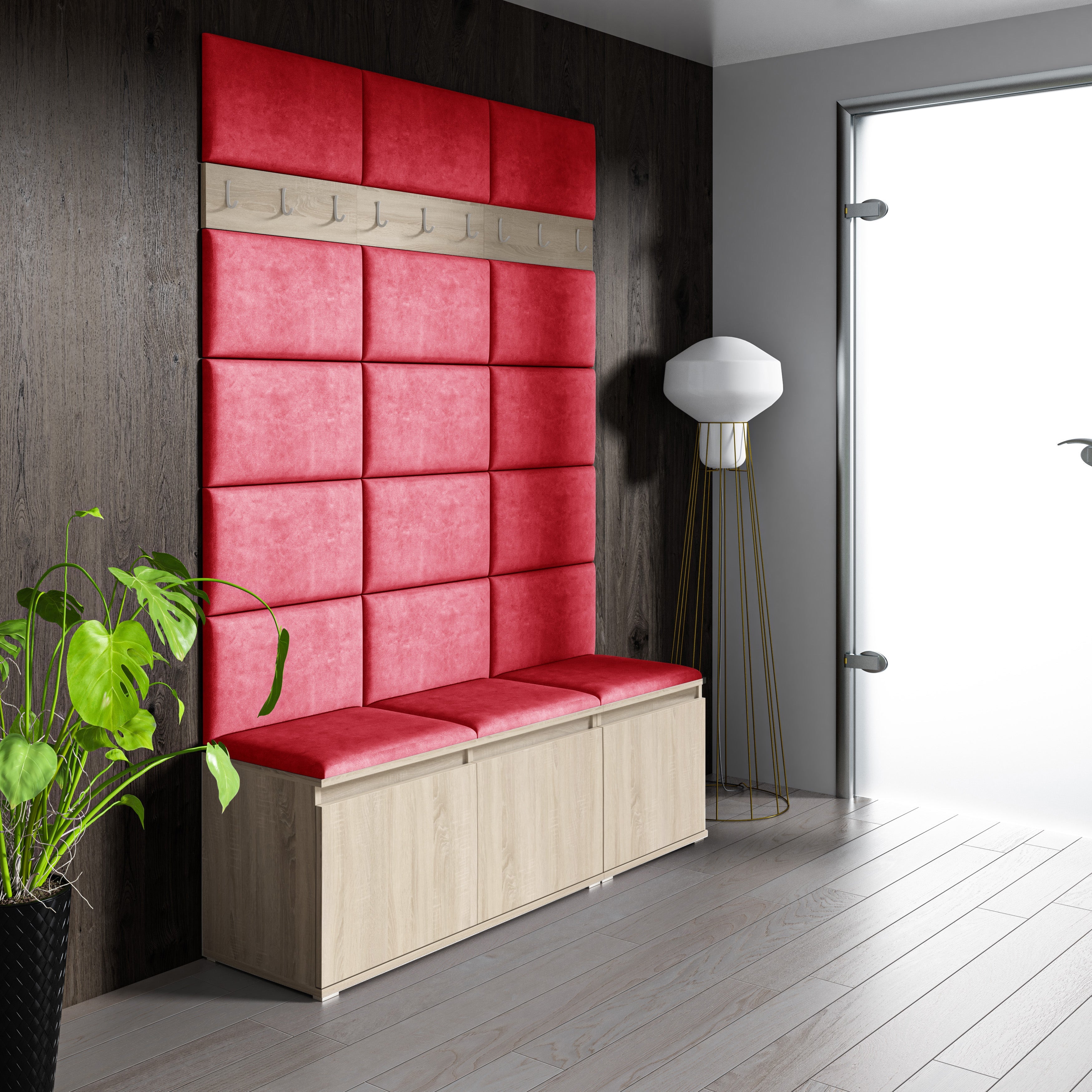 PK Emi 6 Hallway Wardrobe Sonoma - Upholstered Panels in Various Colours