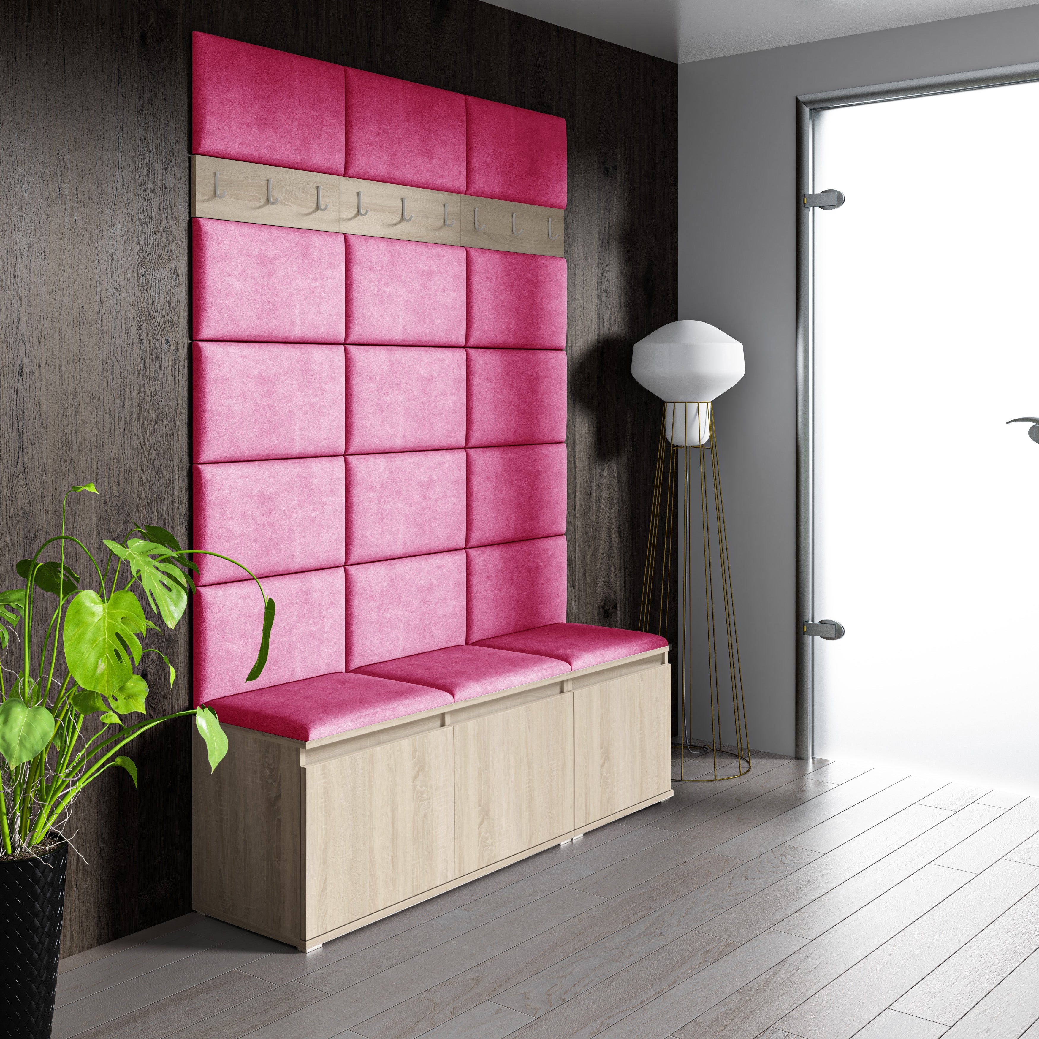 PK Emi 6 Hallway Wardrobe Sonoma - Upholstered Panels in Various Colours