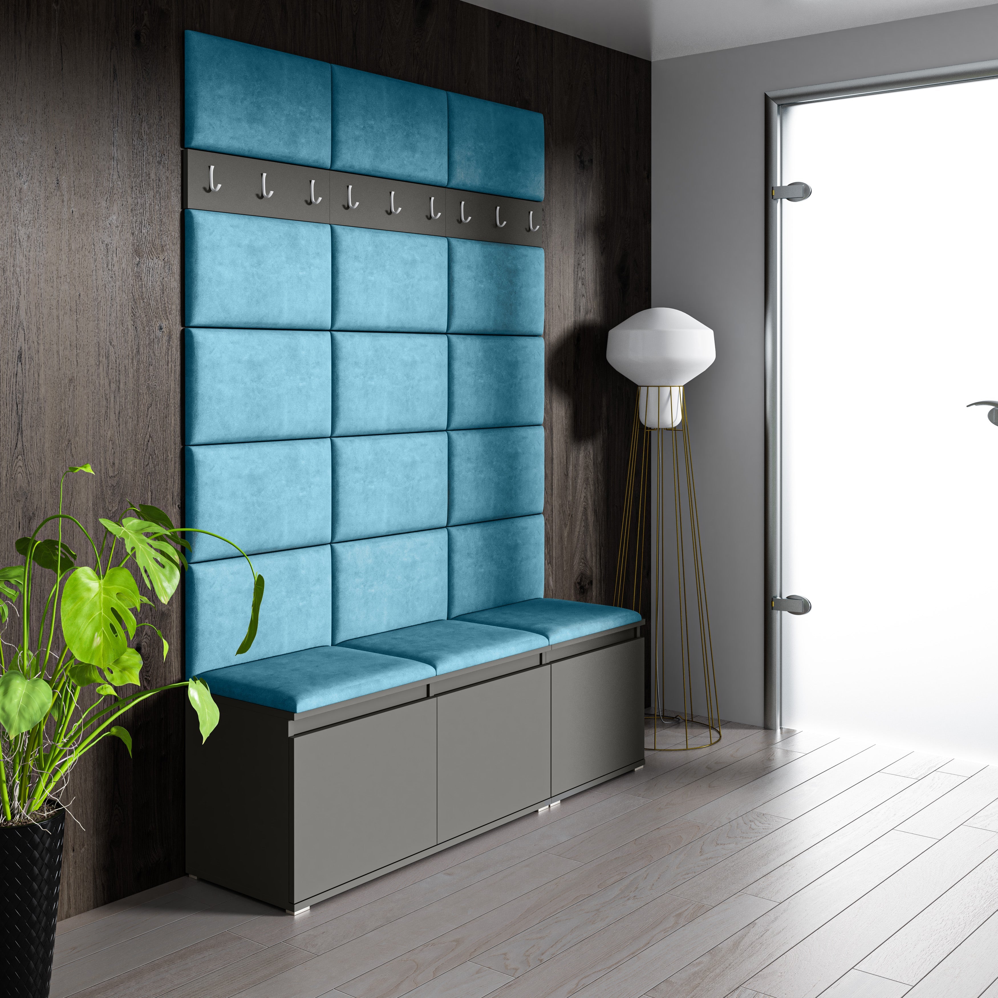 PK Emi 6 Hallway Wardrobe Graphite- Upholstered Panels in Various Colours