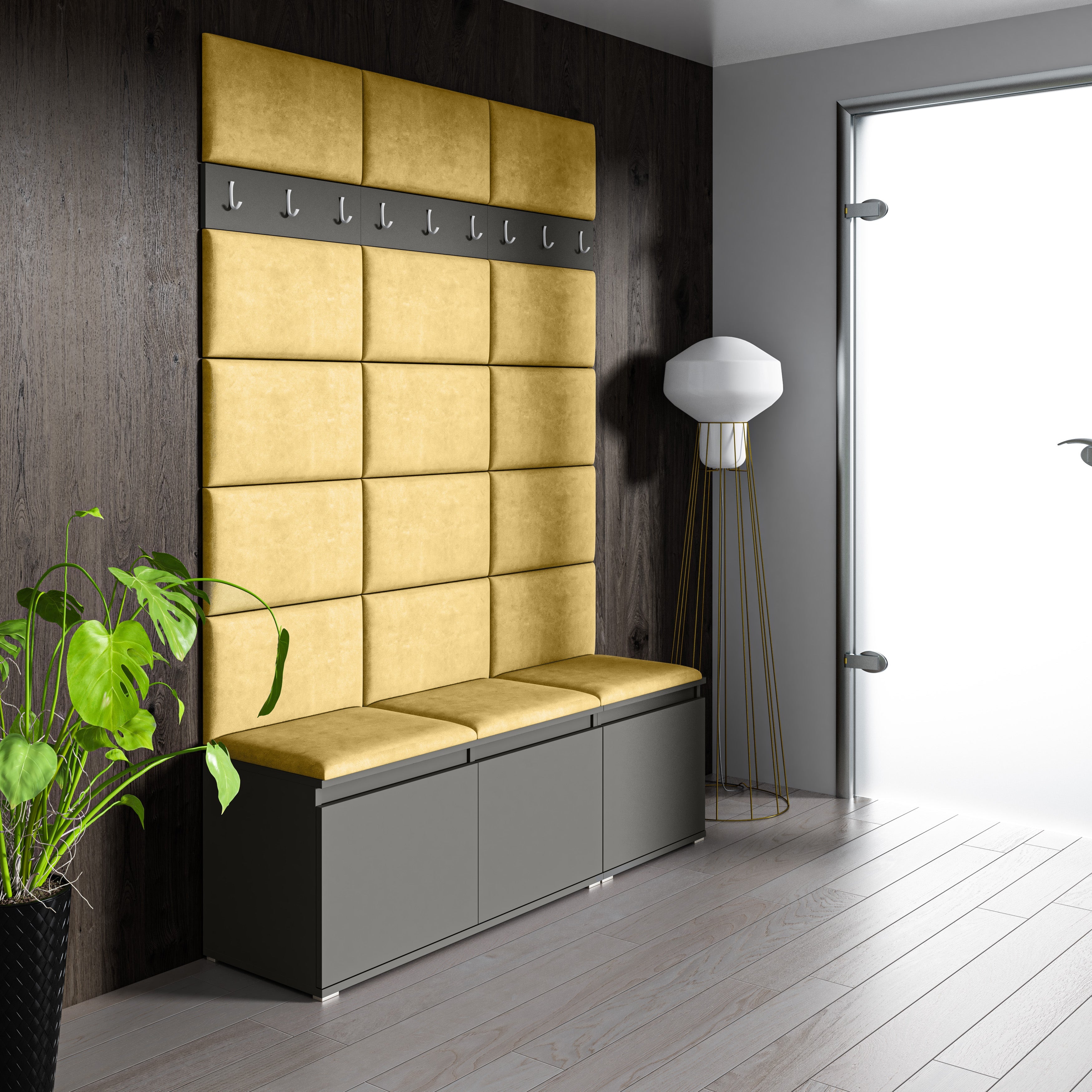 PK Emi 6 Hallway Wardrobe Graphite- Upholstered Panels in Various Colours