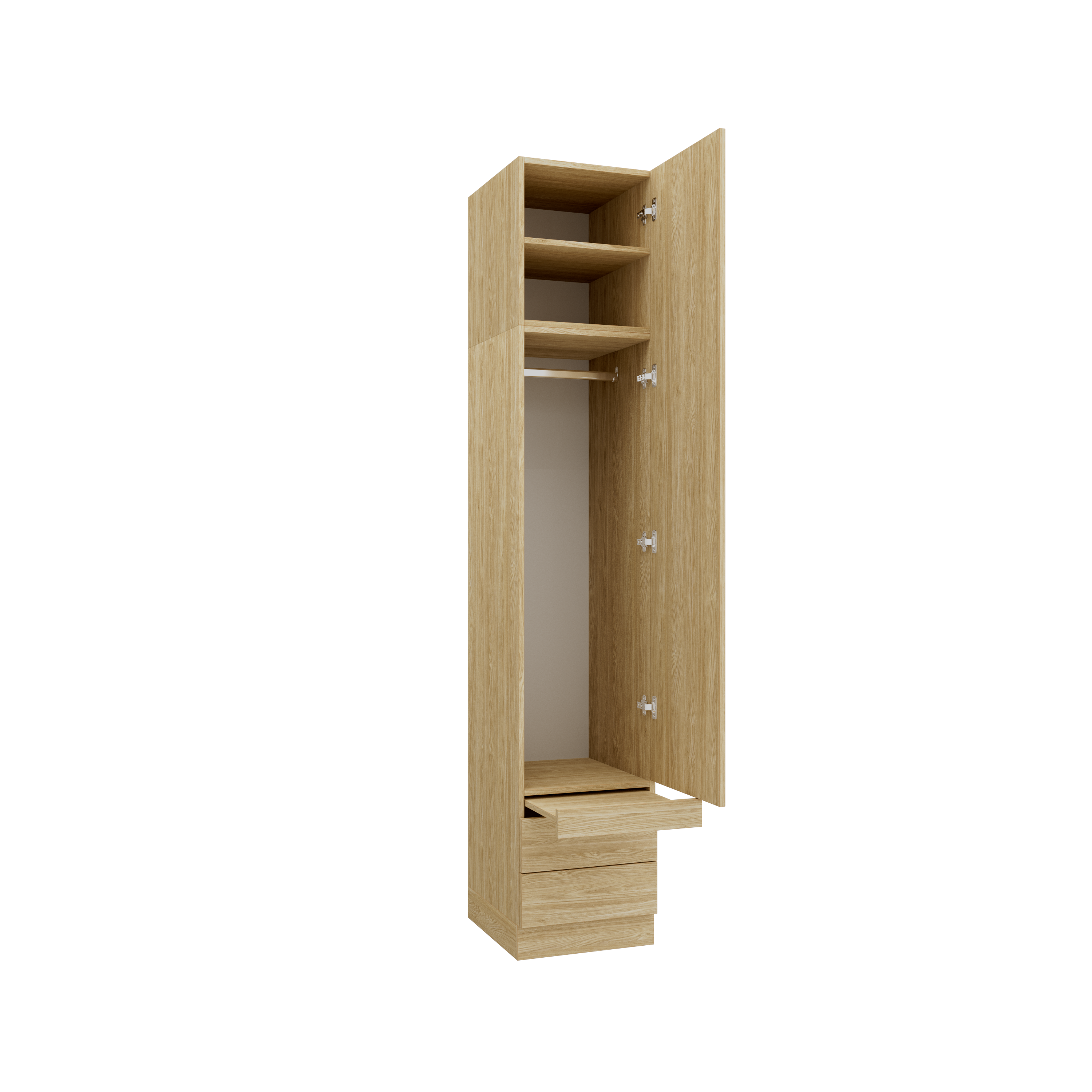 SLEEP VARIA 1D Kleiderschrank 45 cm mit Einlegeböden, Kleiderstange, Schubladen &amp; Ausziehtisch – Eiche geölt/Eiche geölt