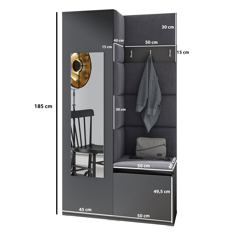 PK Emi 13 Hallway Wardrobe Graphite - Upholstered Panels in Various Colours