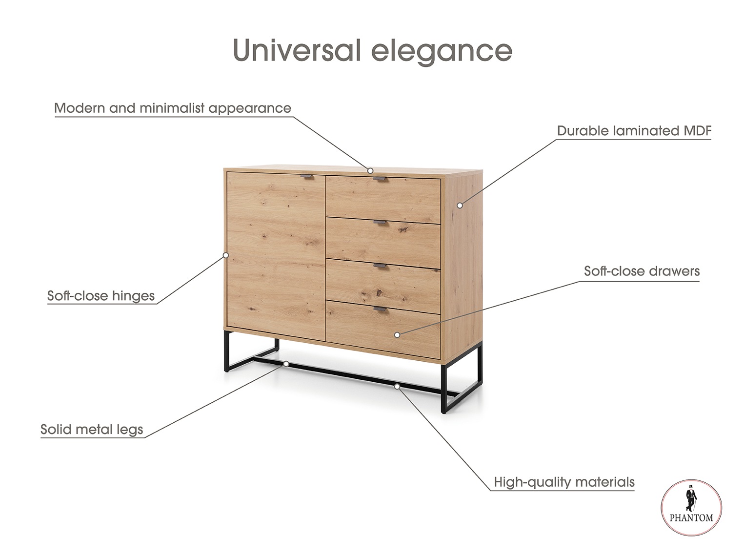 Amber Dresser 103 - Chest of Drawers with One Door and Three Drawers