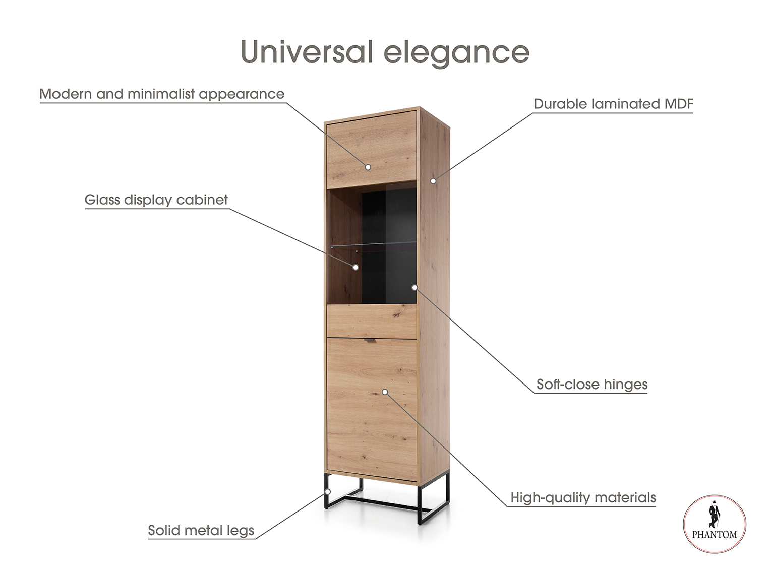 Amber Cabinet 53 - Aufbewahrungsschrank mit zwei Türen und Glasvitrine