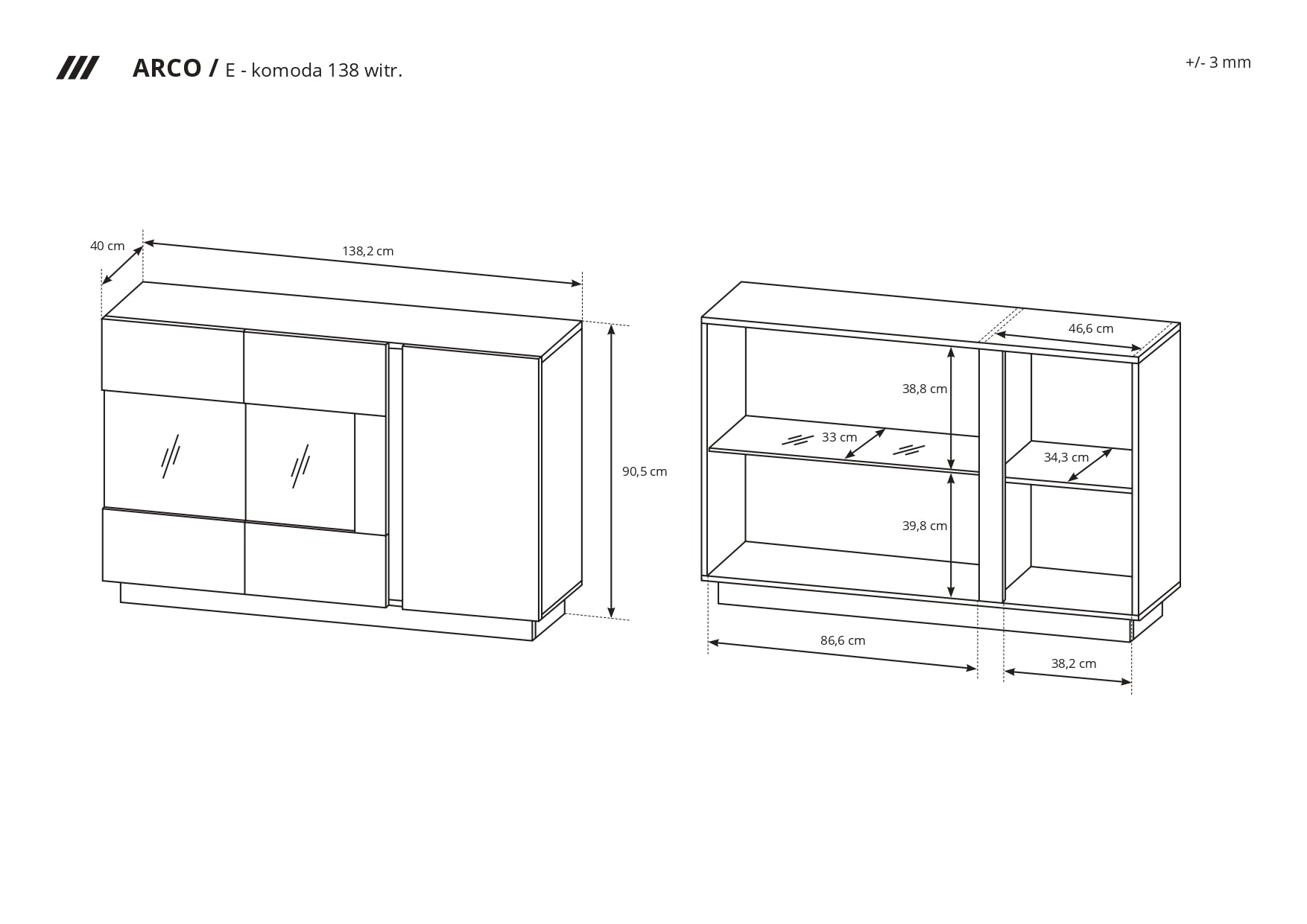 Lask ARCO Sideboard with Display 138 – 138.2 x 40 x 90.5 cm – Artisan Oak
