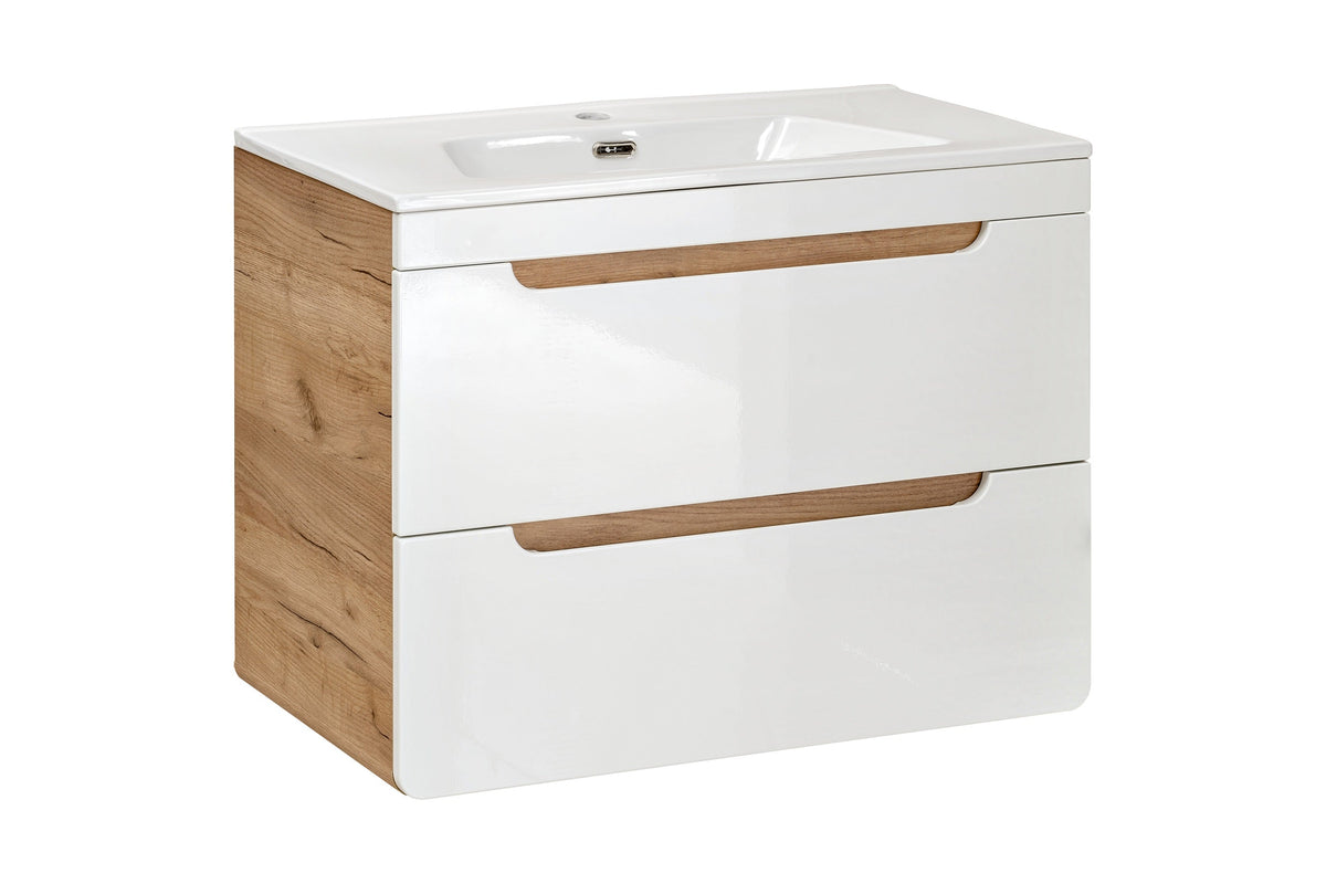 Aruba Waschtischunterschrank 60 cm – Craft Oak / Weiß Hochglanz | Gestalte dein Bad