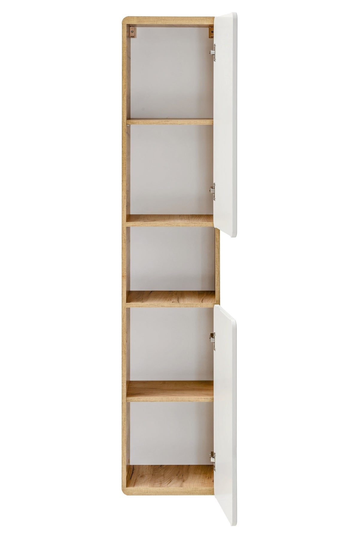 Aruba White 800 FSC – Hochschrank 2 Türen, Weiß Hochglanz / Craft Oak, 35x170x32 cm