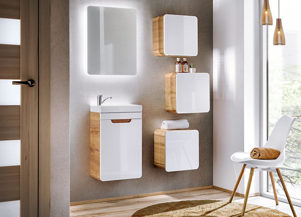 Waschtischunterschrank Aruba – Craft Oak / Weiß Hochglanz | 40 & 50 cm | Build Your Bathroom