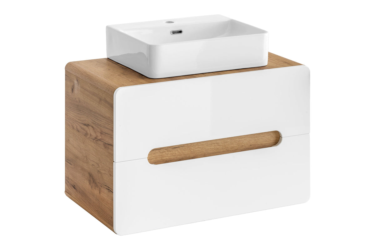 Aruba Waschtischunterschrank 80 cm – Craft Oak / Weiß Hochglanz | Stellen Sie Ihr Bad zusammen