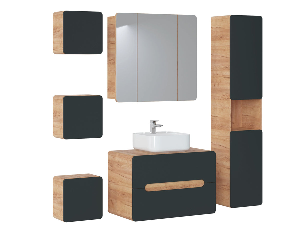 Aruba 843 – Mirror Cabinet with 3 Doors, 80 cm – Golden Craft Oak