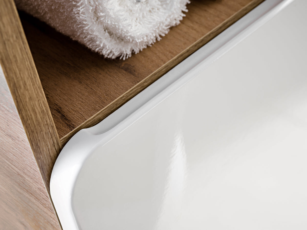Aruba White 830 FSC Beistellschrank – Craft Eiche / Hochglanz Weiß, 35cm x 75 cm